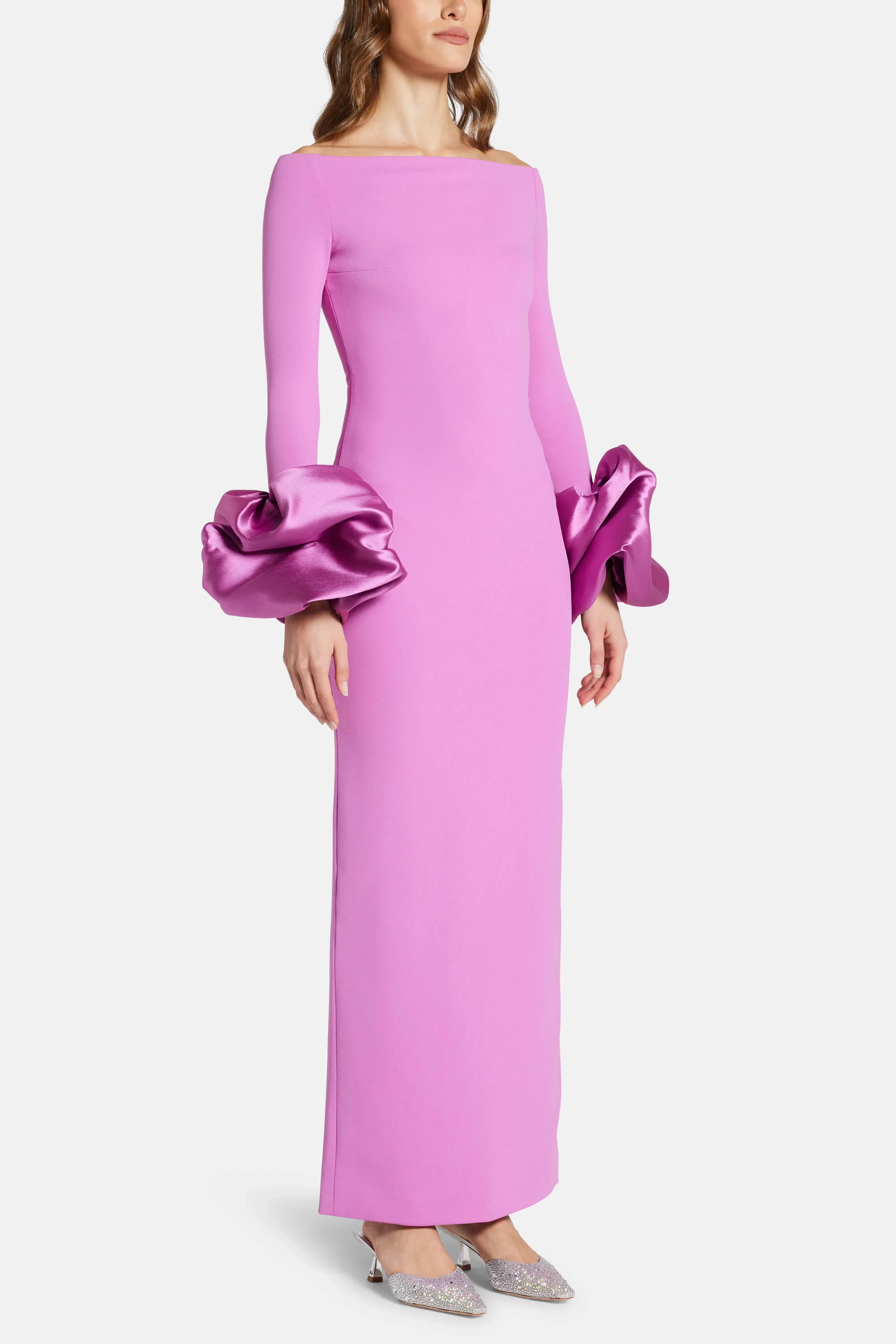 Solace London Talia Off Shoulder Evening Dress in Pink