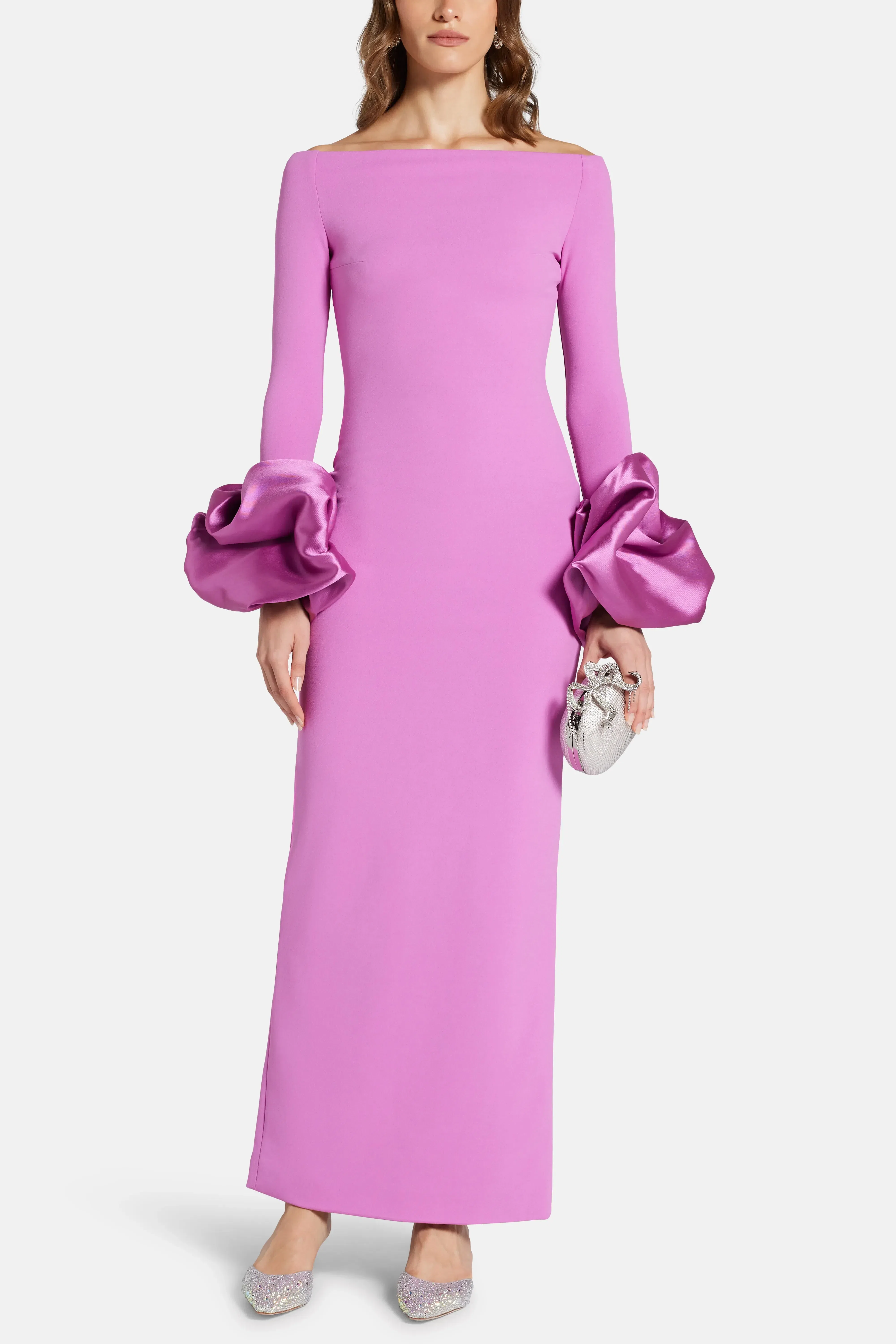 Solace London Talia Off Shoulder Evening Dress in Pink