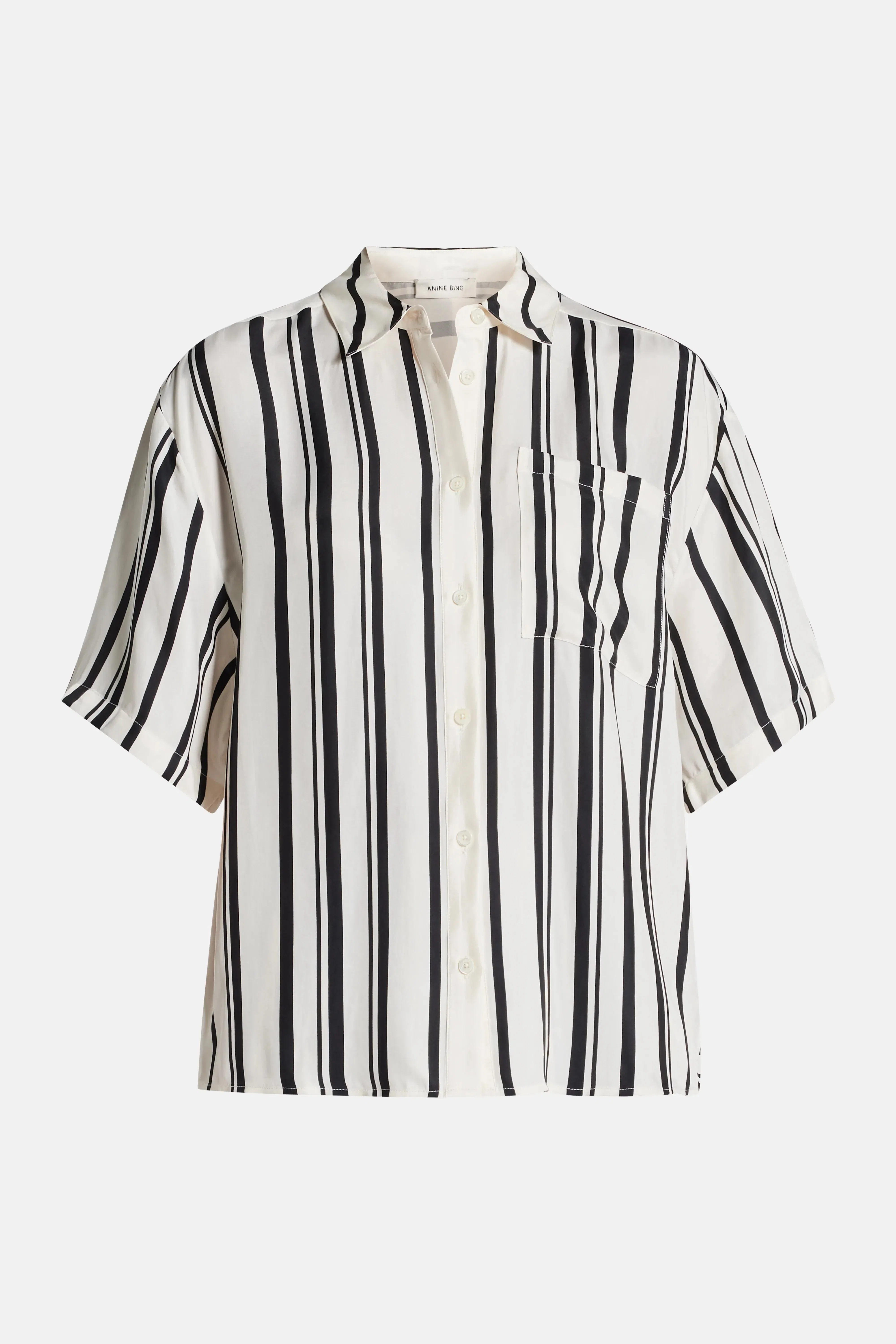 ANINE BING Coco Stripes Short Sleeves Shirt in Black and White