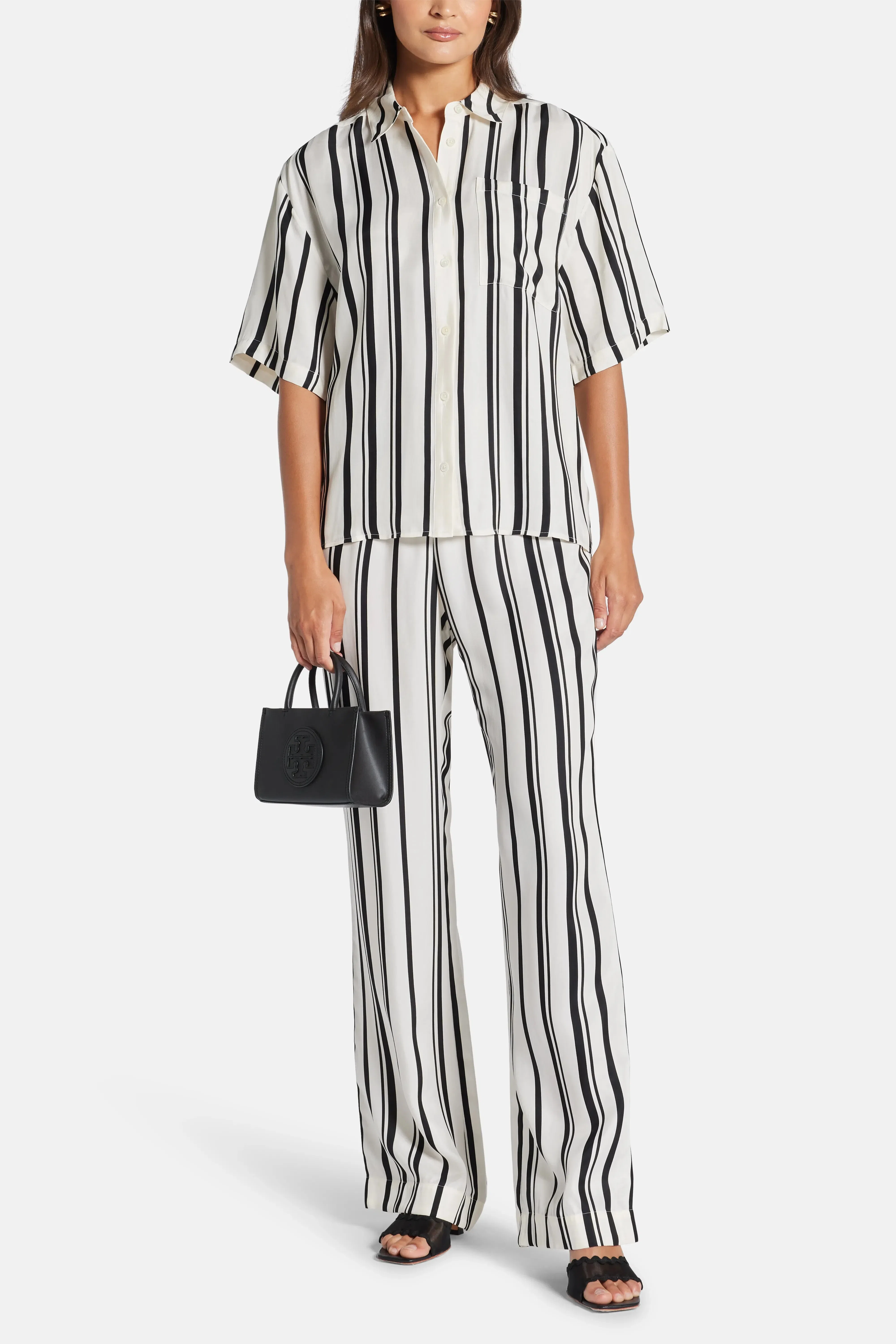 ANINE BING Coco Stripes Short Sleeves Shirt in Black and White
