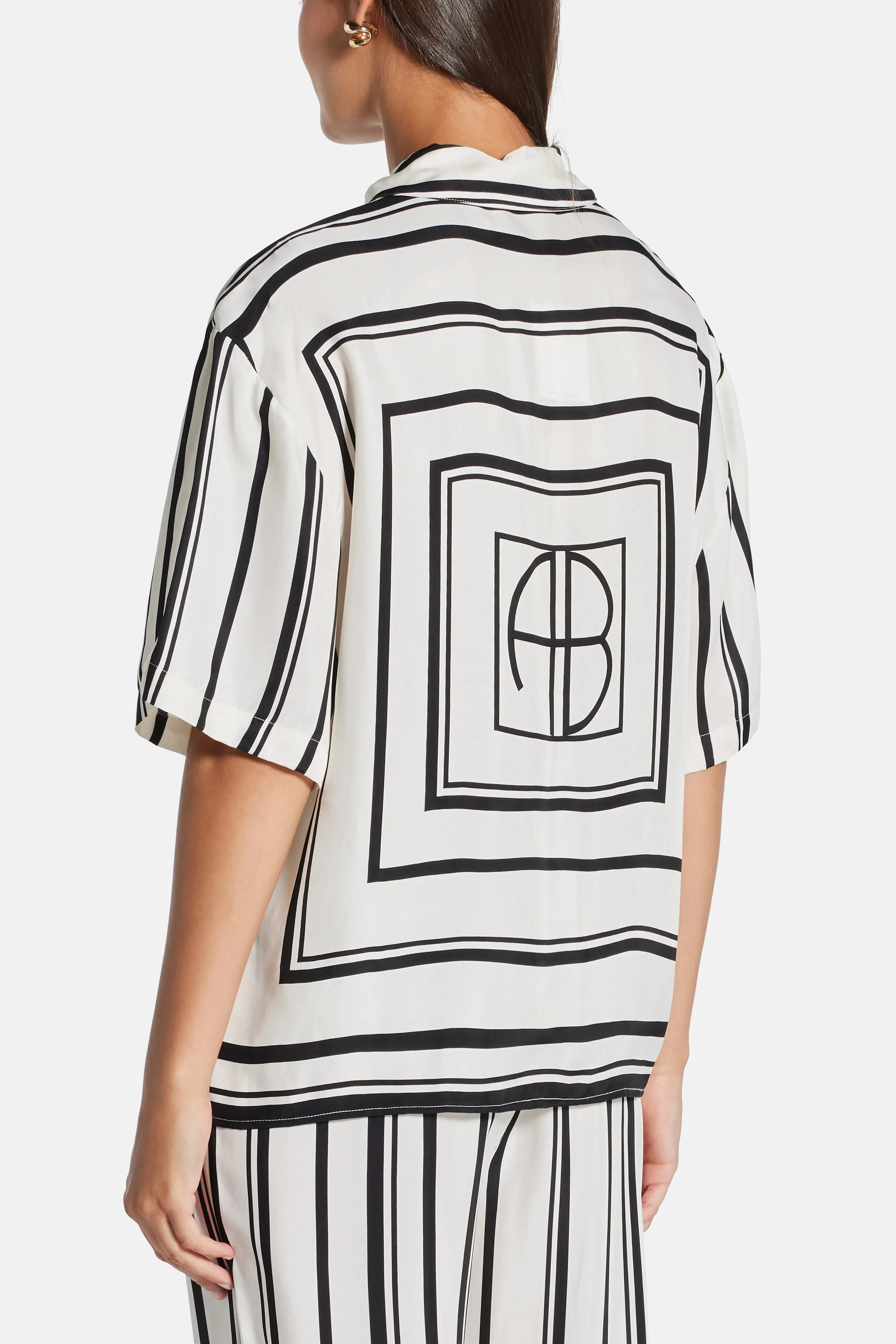 ANINE BING Coco Stripes Short Sleeves Shirt in Black and White