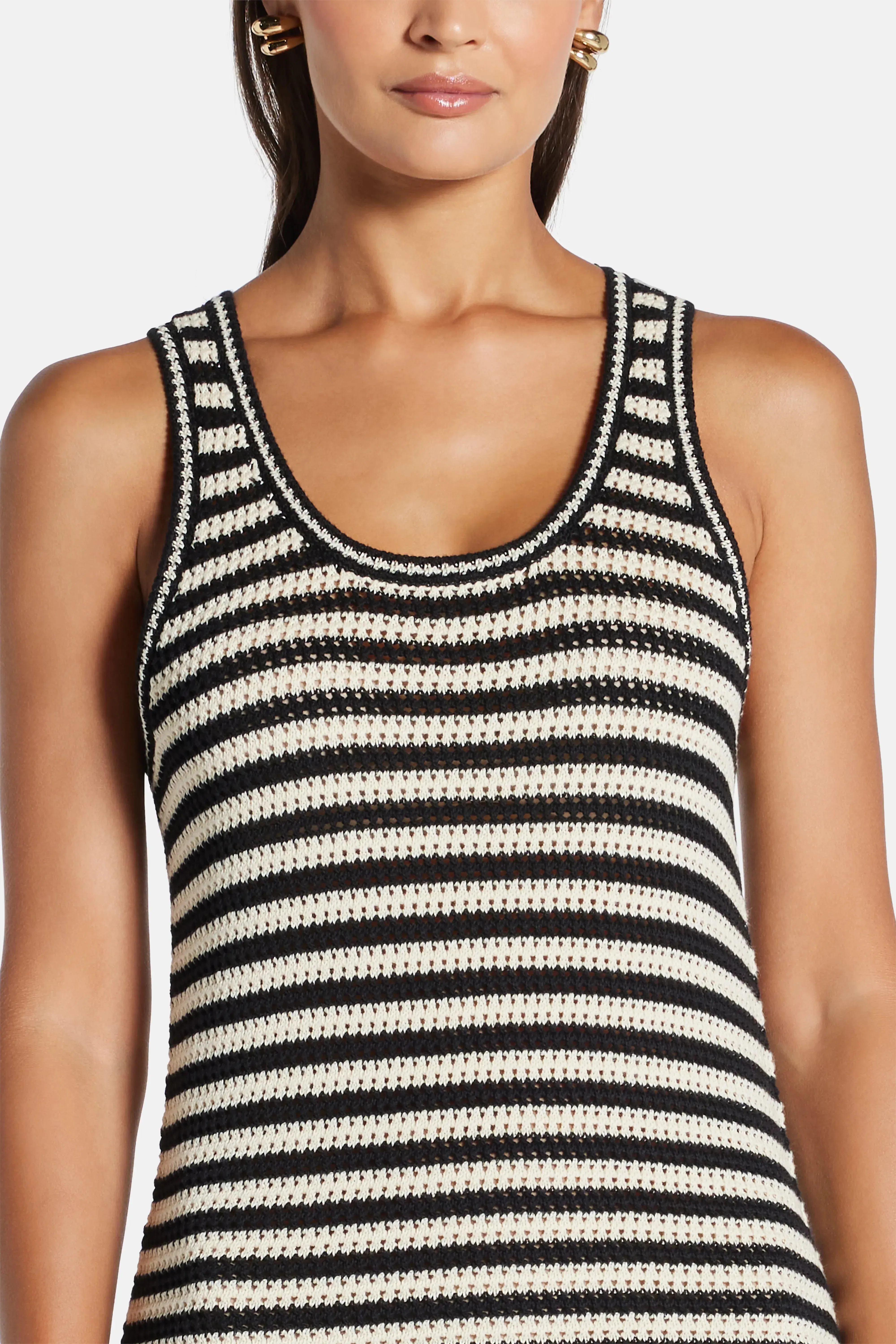 ANINE BING Arie Sleeveless Stripes Mini Dress in Black and White