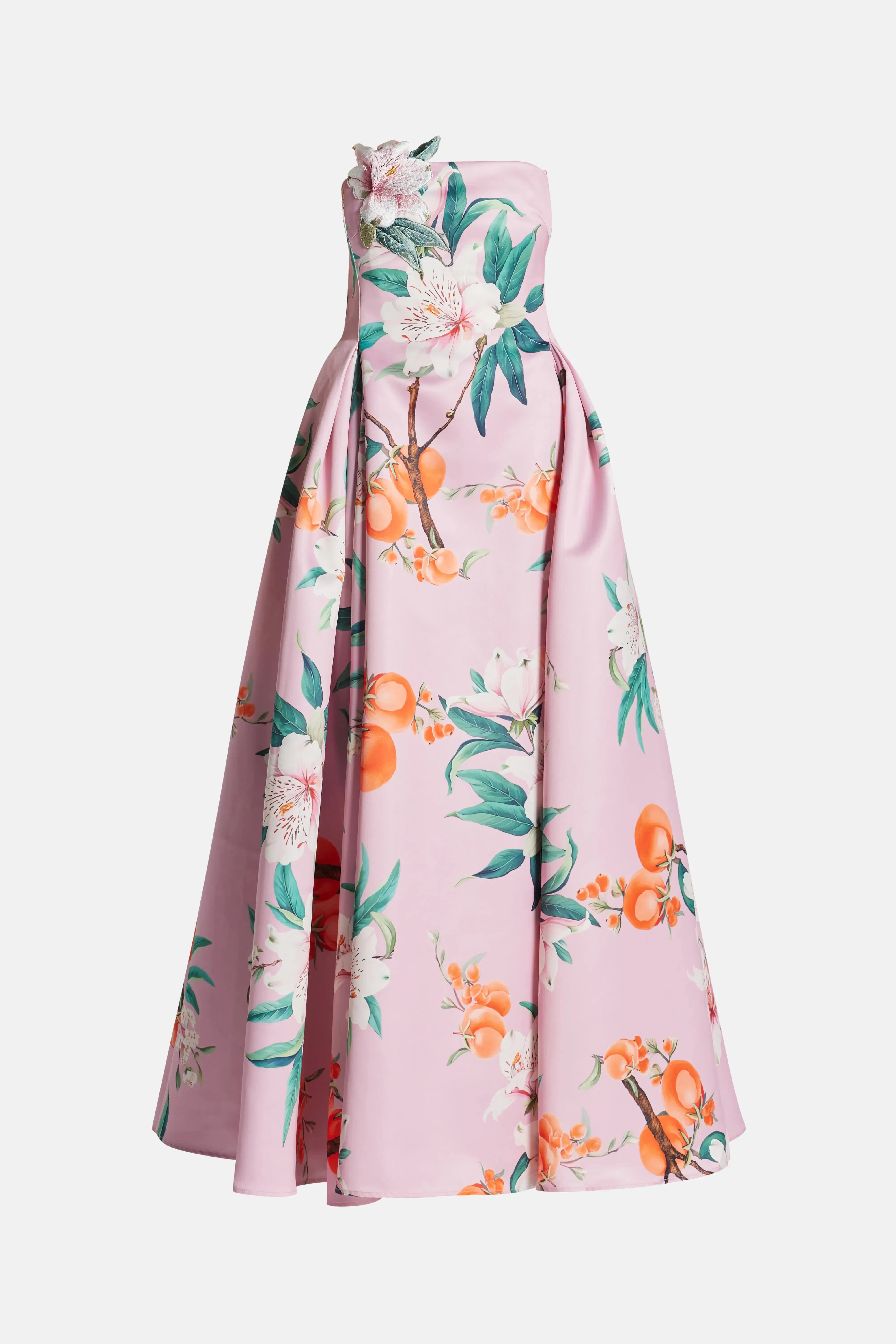Leo Lin Nora Bustier Floral Applique Linen Maxi Dress In Pink