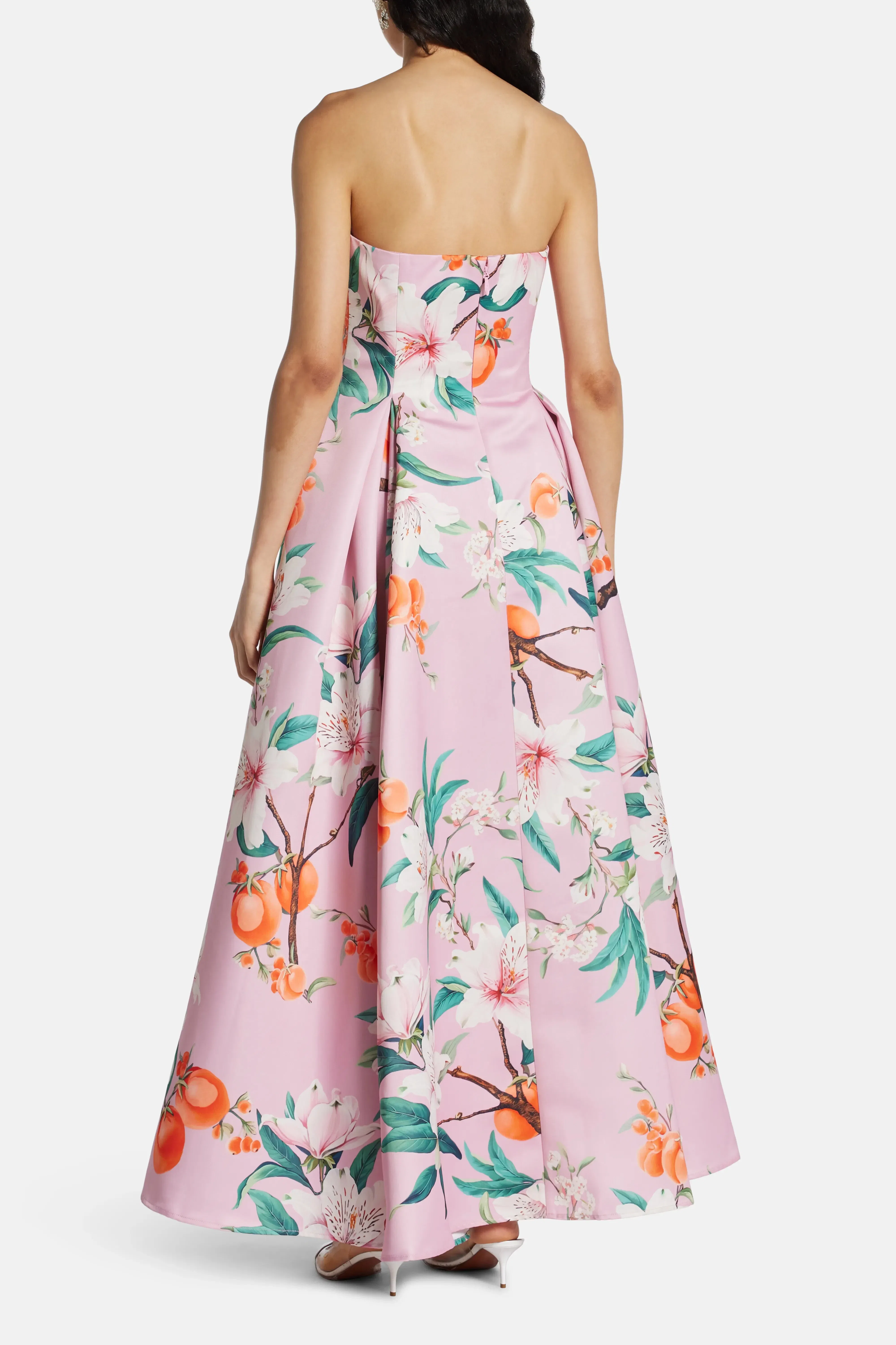 Leo Lin Nora Bustier Floral Applique Linen Maxi Dress In Pink