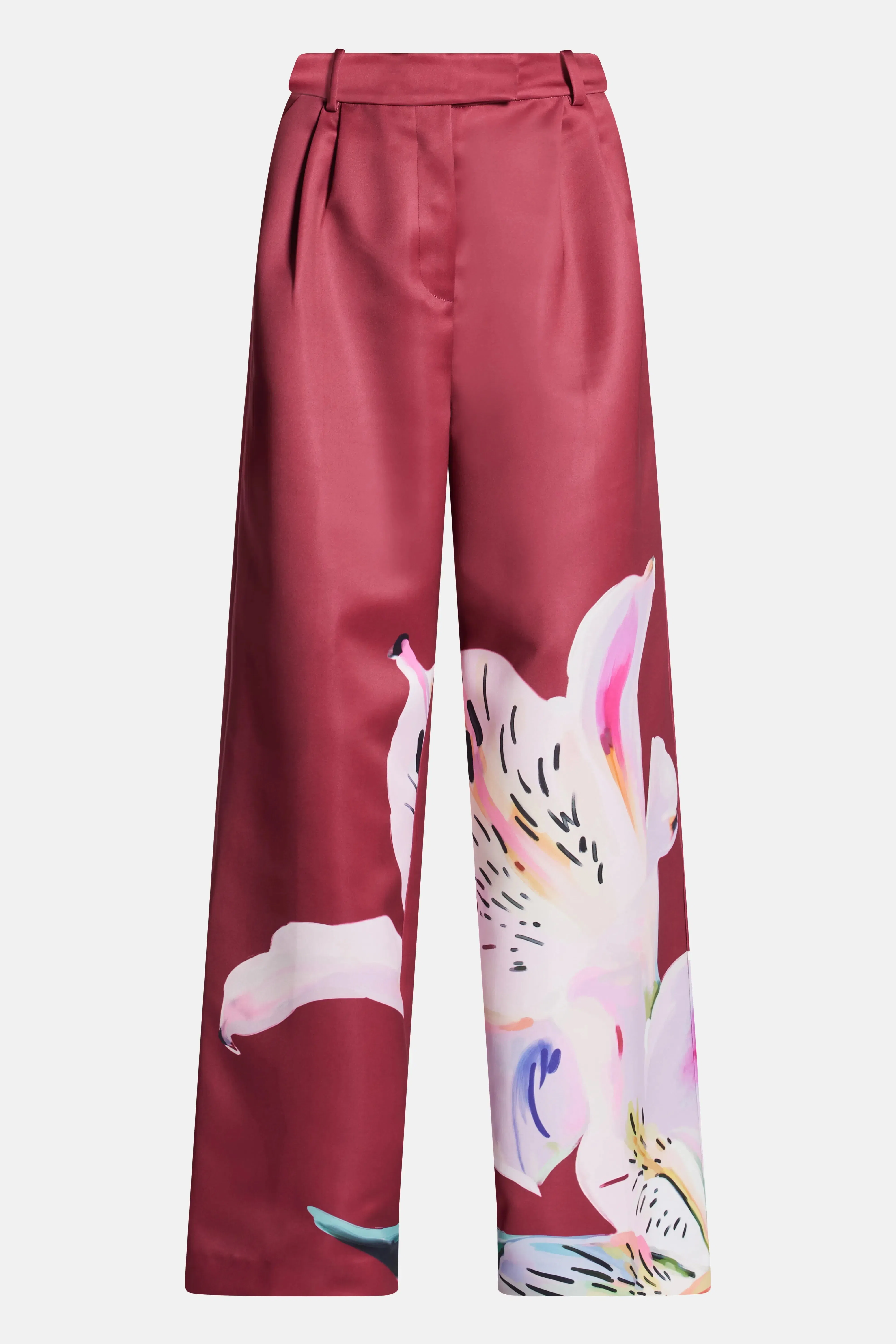 Leo Lin Elisha Floral Wide Leg Pants In Burgundy