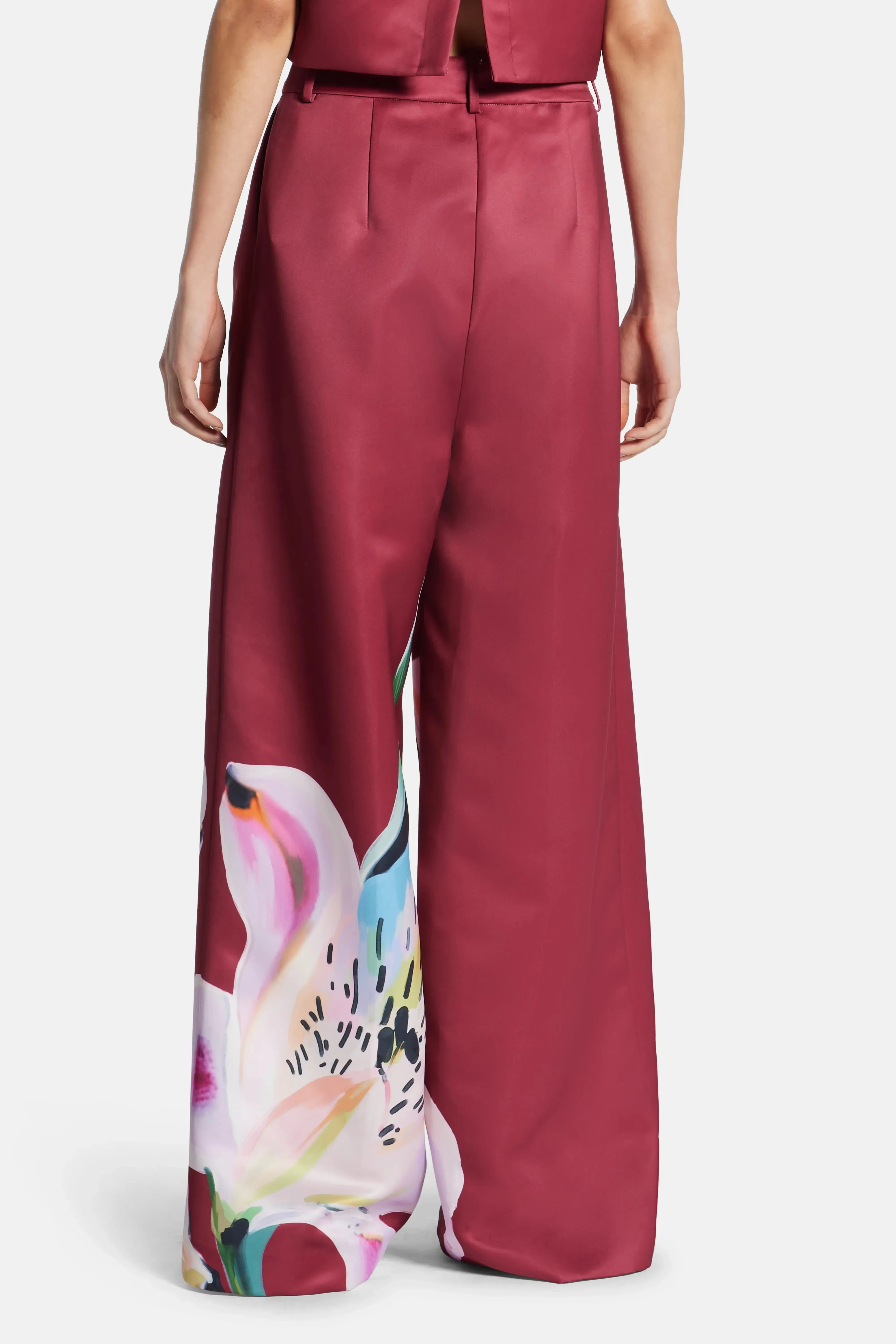 Leo Lin Elisha Floral Wide Leg Pants In Burgundy