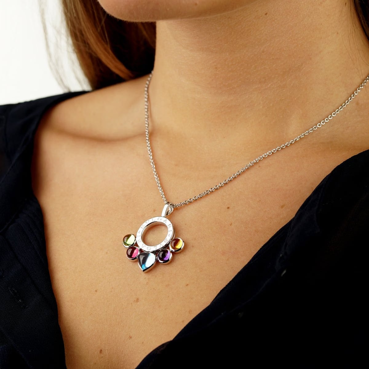 Bvlgari Allegra 18k White Gold Gemstone Pendant Necklace