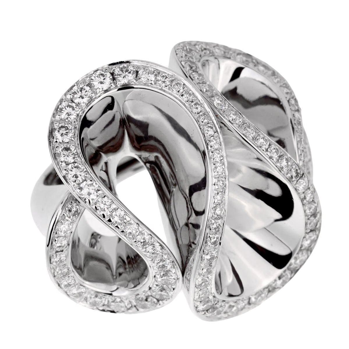 De Grisogono Zigana 18k White Gold Diamond Cocktail Ring Sz 4 1/2
