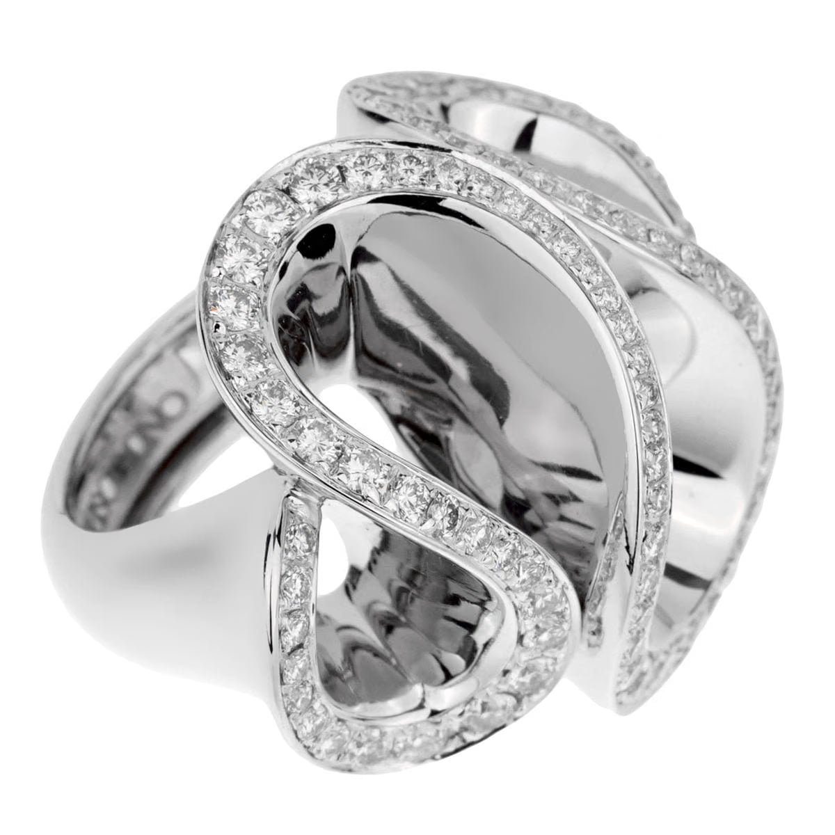 De Grisogono Zigana 18k White Gold Diamond Cocktail Ring Sz 4 1/2