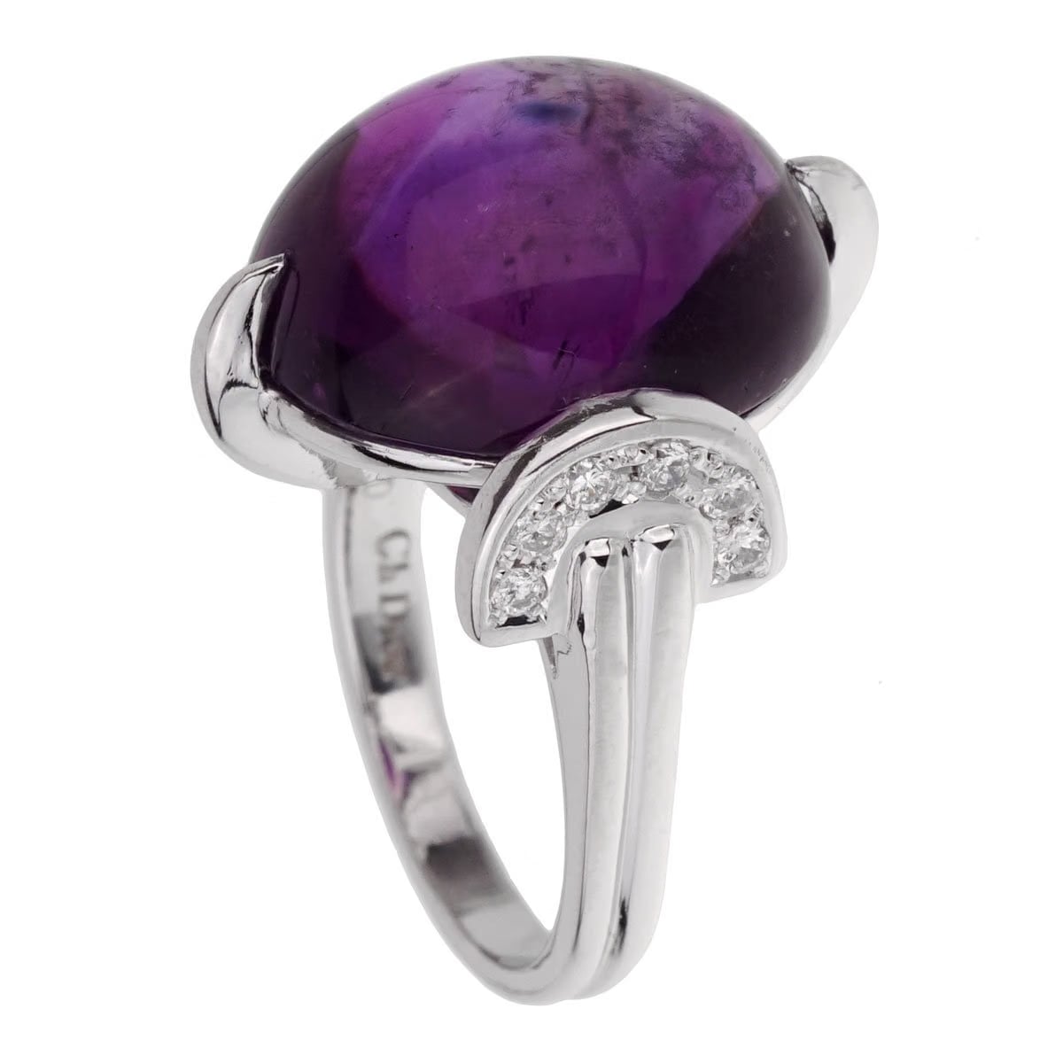 Christian Dior Dior Amethyst Diamond Platinum Cocktail Ring Sz 5 1/2
