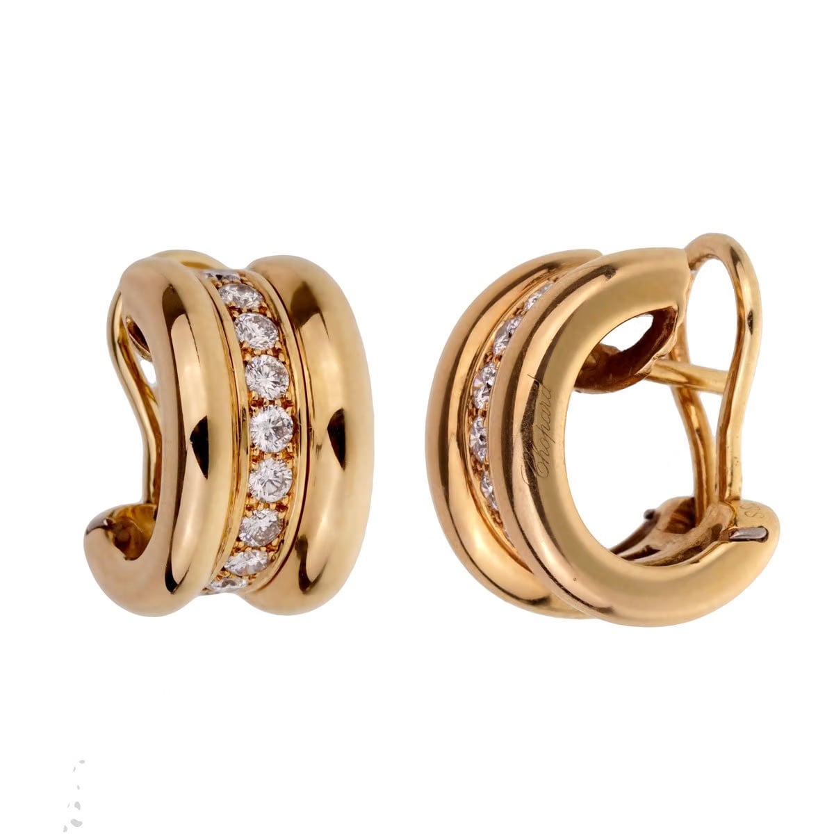 Chopard La Strada Diamond Huggy 18k Yellow Gold Hoop Earrings