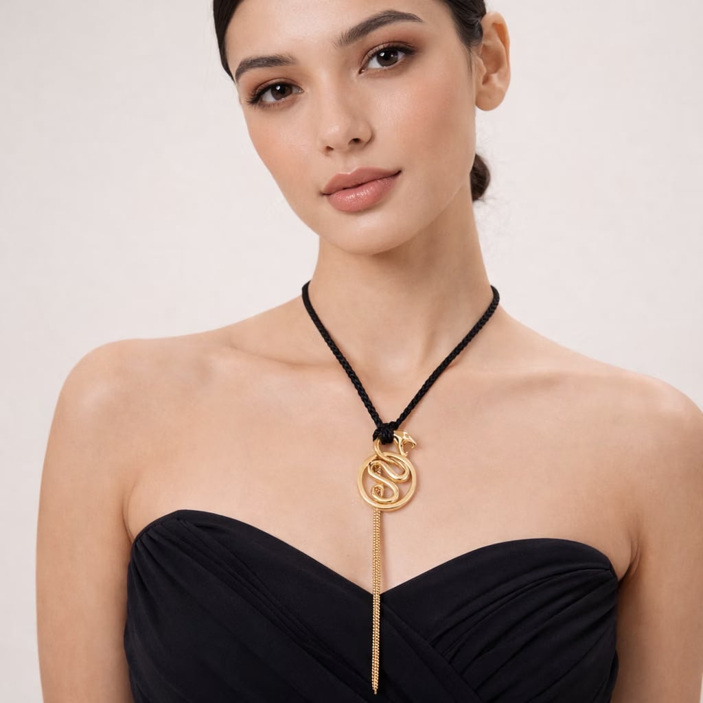 Boucheron Kaa 18k Yellow Gold Snake Braided Leather Necklace