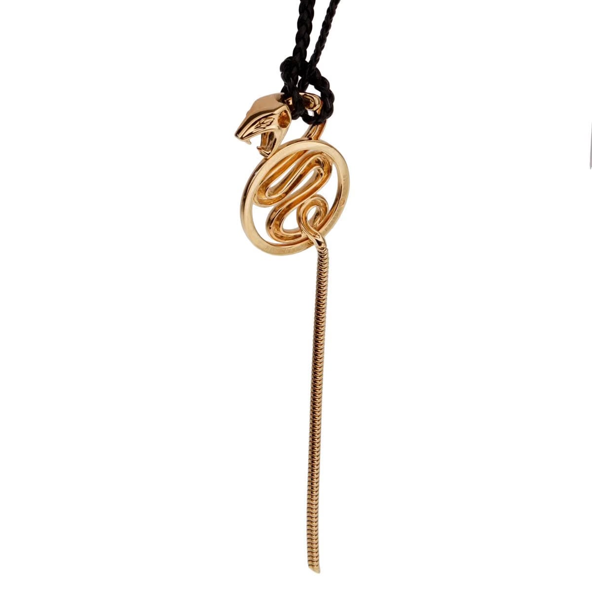 Boucheron Kaa 18k Yellow Gold Snake Braided Leather Necklace