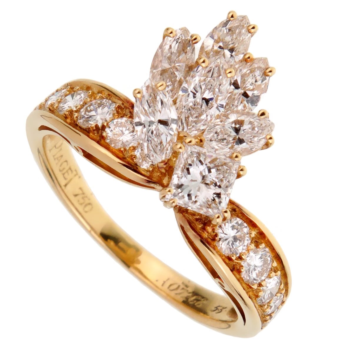 Piaget Vintage Cocktail Diamond 18k Yellow Gold Ring Sz 6 1/2
