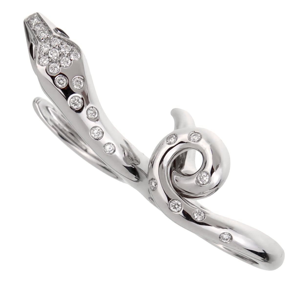 Boucheron Kaa Snake Two Finger 18k White Gold Diamond Cocktail Ring Sz 6