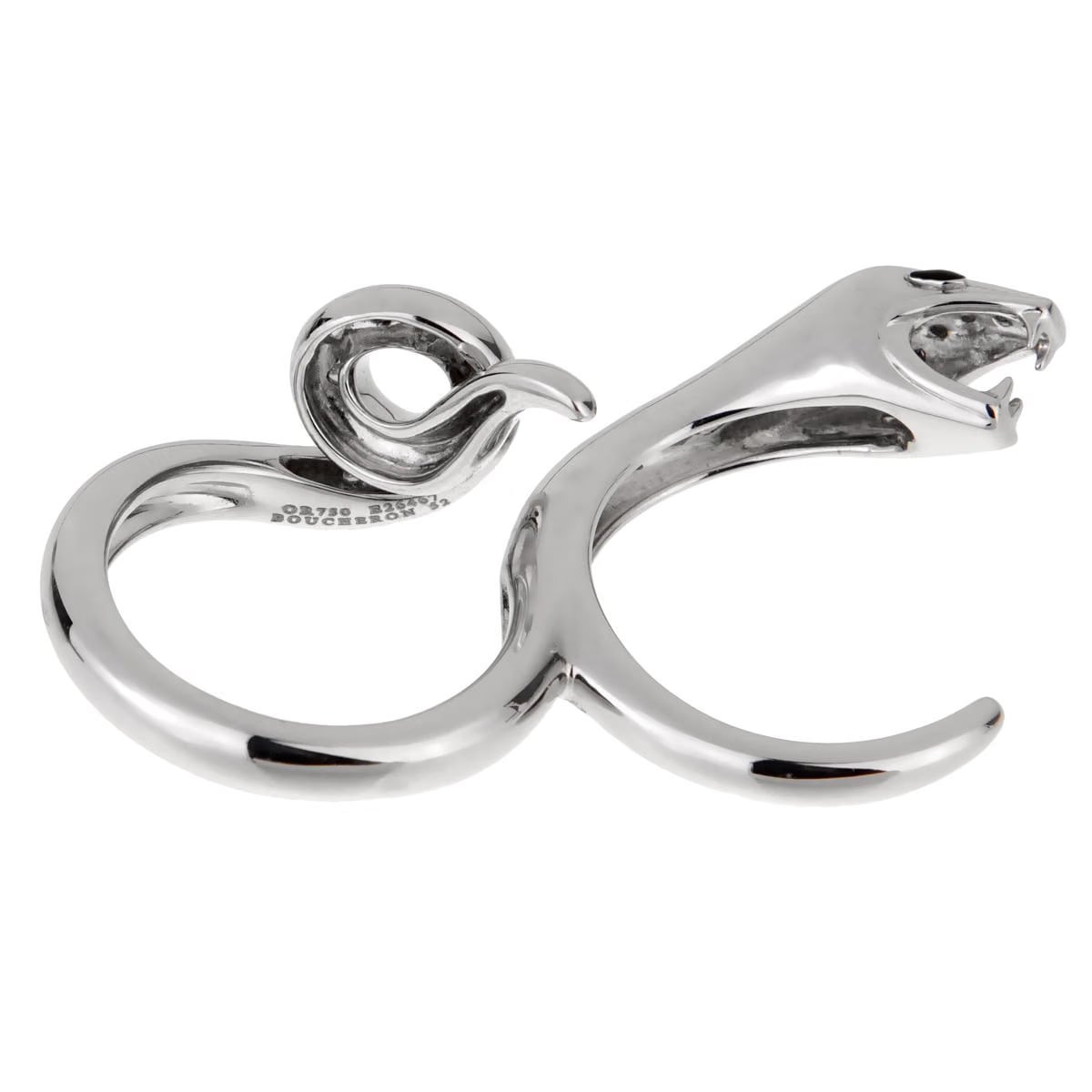 Boucheron Kaa Snake Two Finger 18k White Gold Diamond Cocktail Ring Sz 6