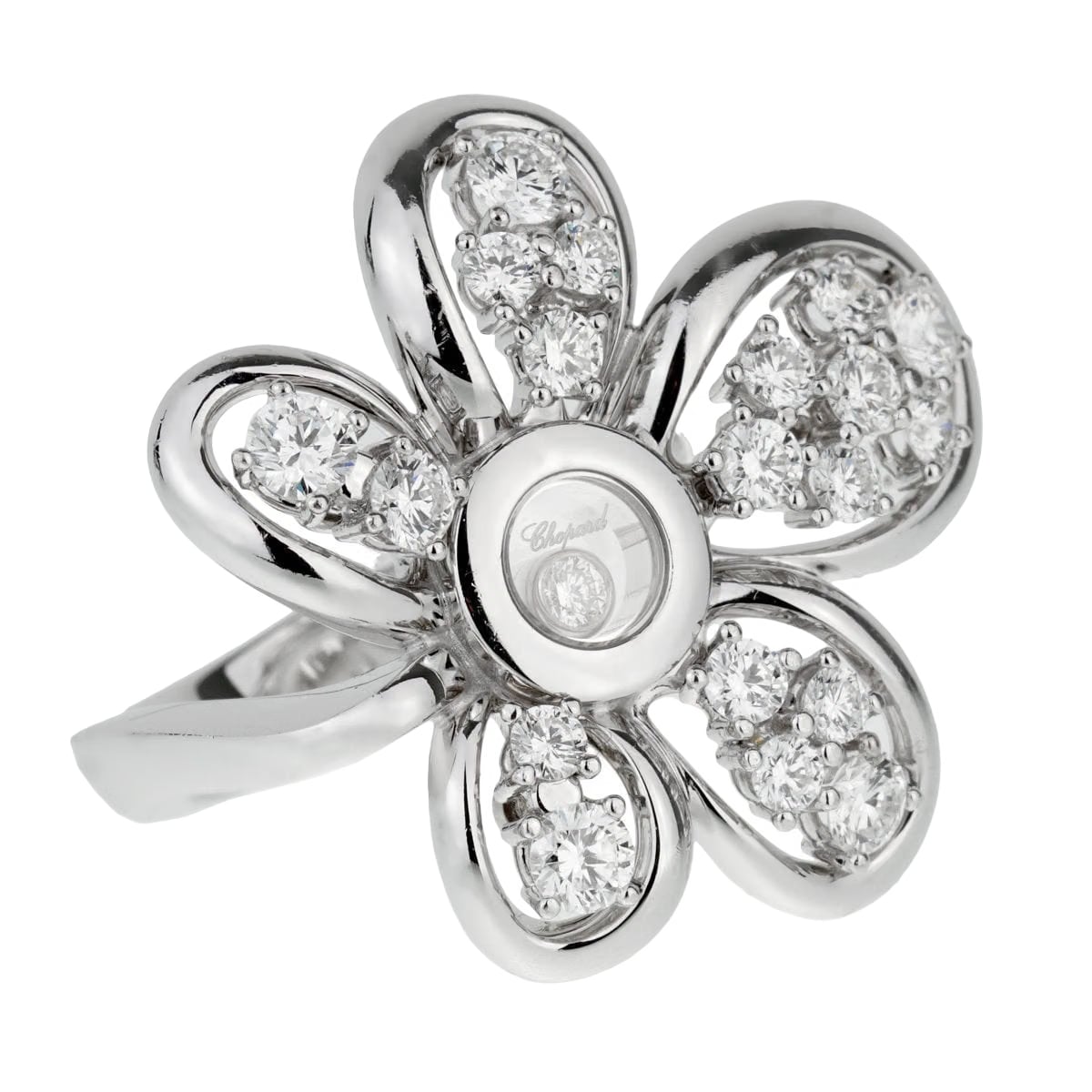 Chopard Flower Happy Diamond 18k White Gold Cocktail Ring