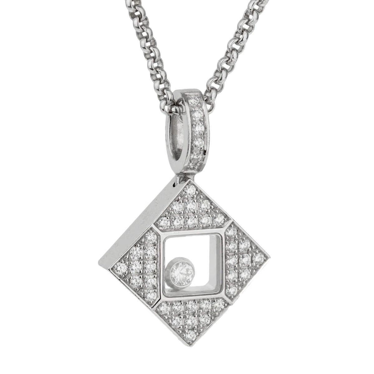 Chopard Happy Diamonds Square 18k White Gold Pendant Necklace