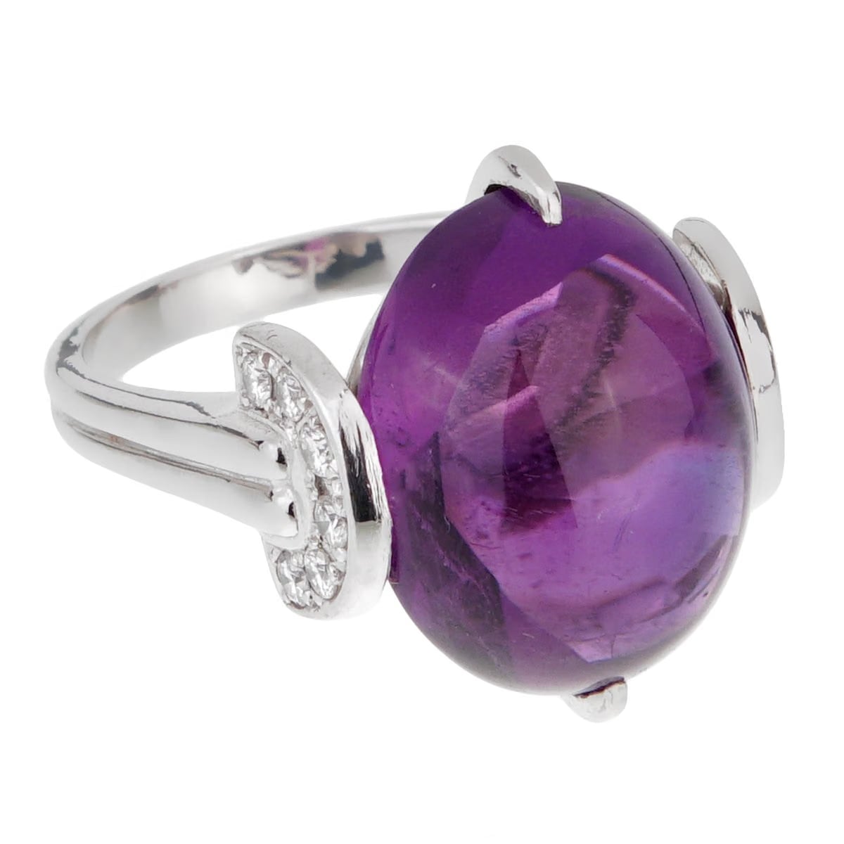 Christian Dior Dior Cabochon Amethyst Platinum Diamond Cocktail Ring Sz 7