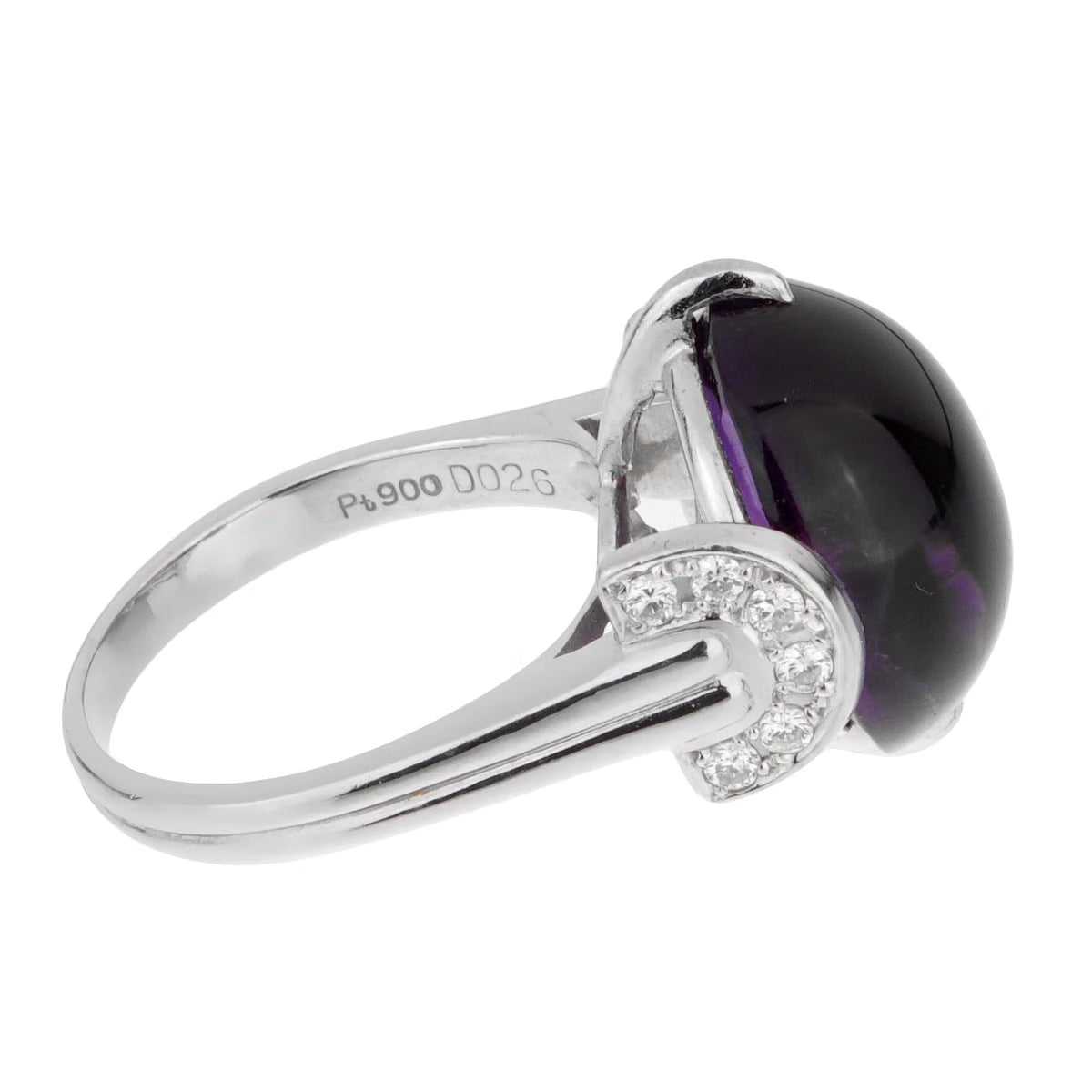 Christian Dior Dior Cabochon Amethyst Platinum Diamond Cocktail Ring Sz 7