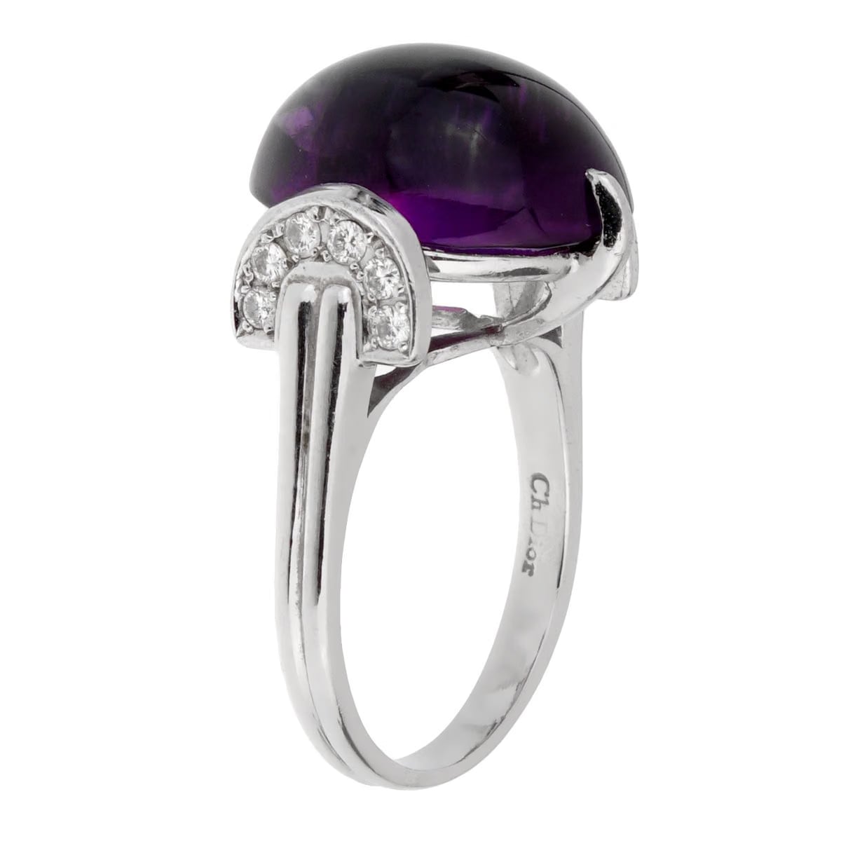 Christian Dior Dior Cabochon Amethyst Platinum Diamond Cocktail Ring Sz 7