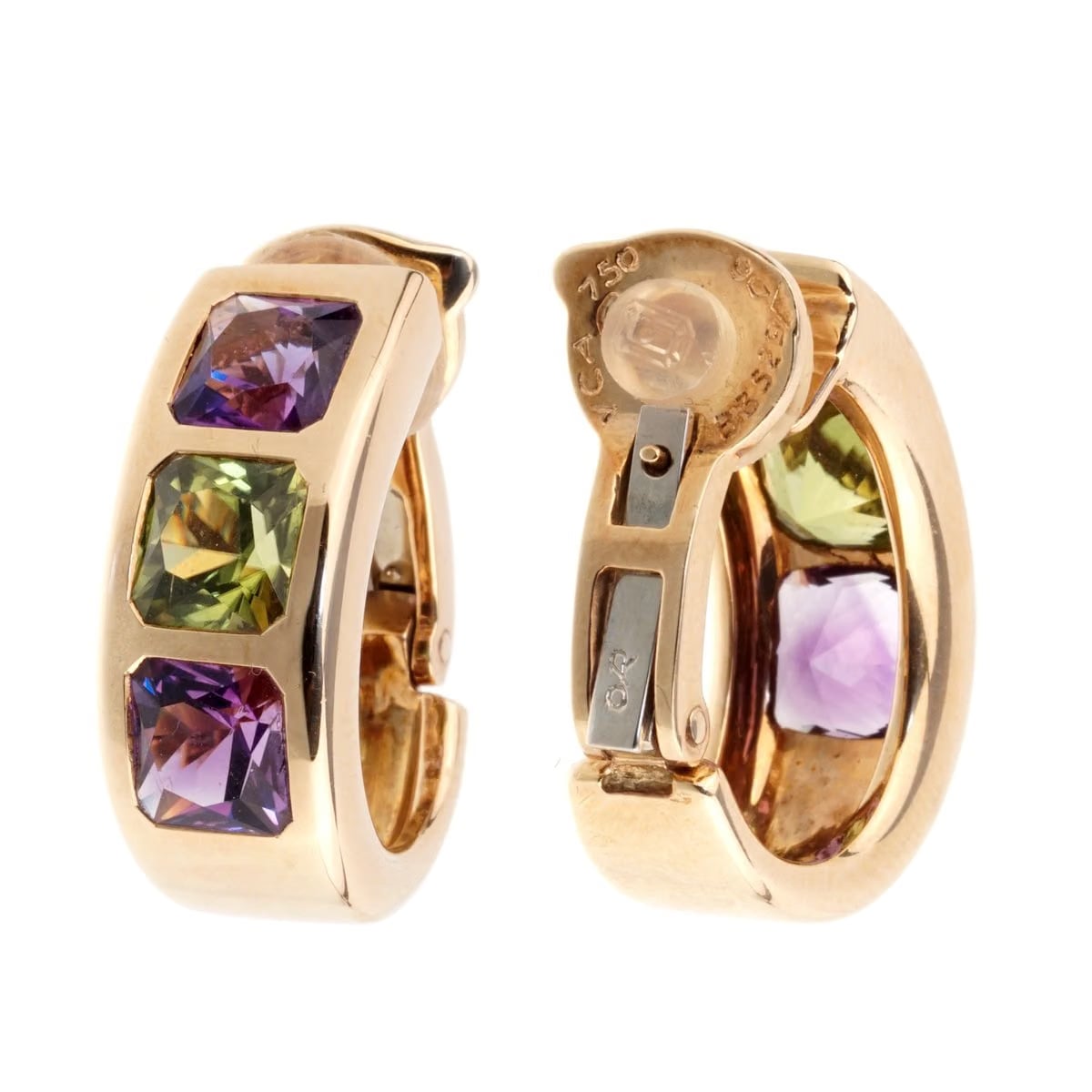 Van Cleef & Arpels Amethyst Peridot 18k Yellow Gold Earrings