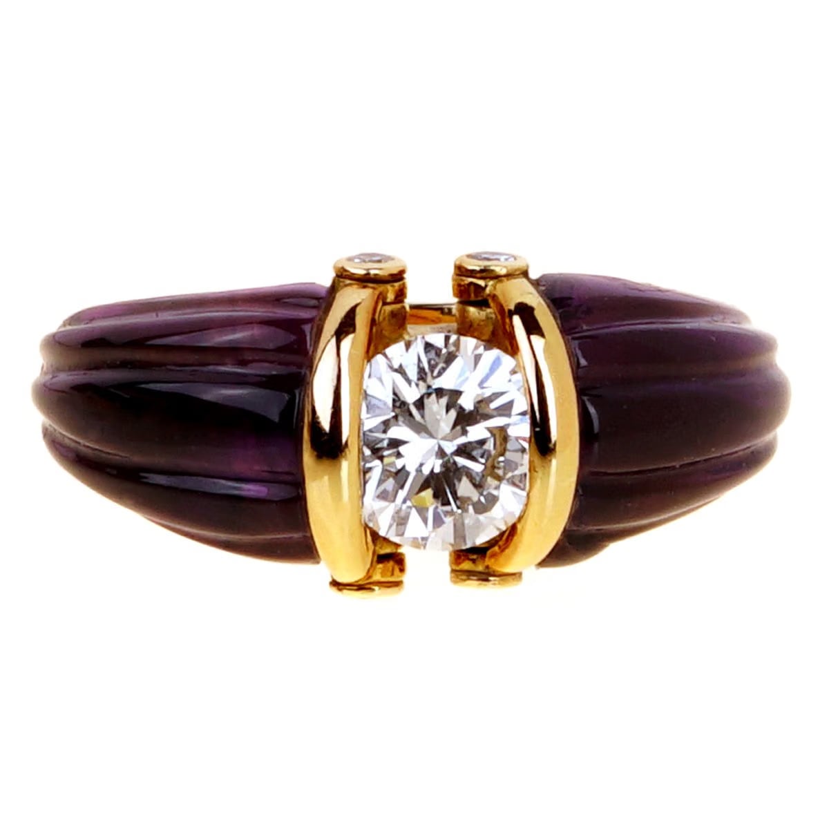 Christian Dior Dior Amethyst Diamond Solitaire 18k Yellow Gold Cocktail Band Ring Sz 6 1/2