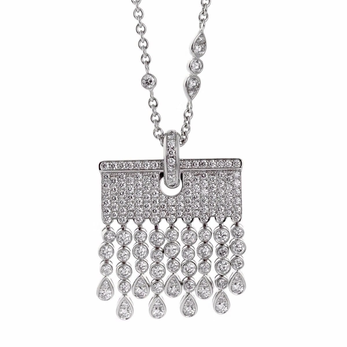 Chopard Diamond Tassel Drop 18k White Gold Sautoir Pendant Necklace