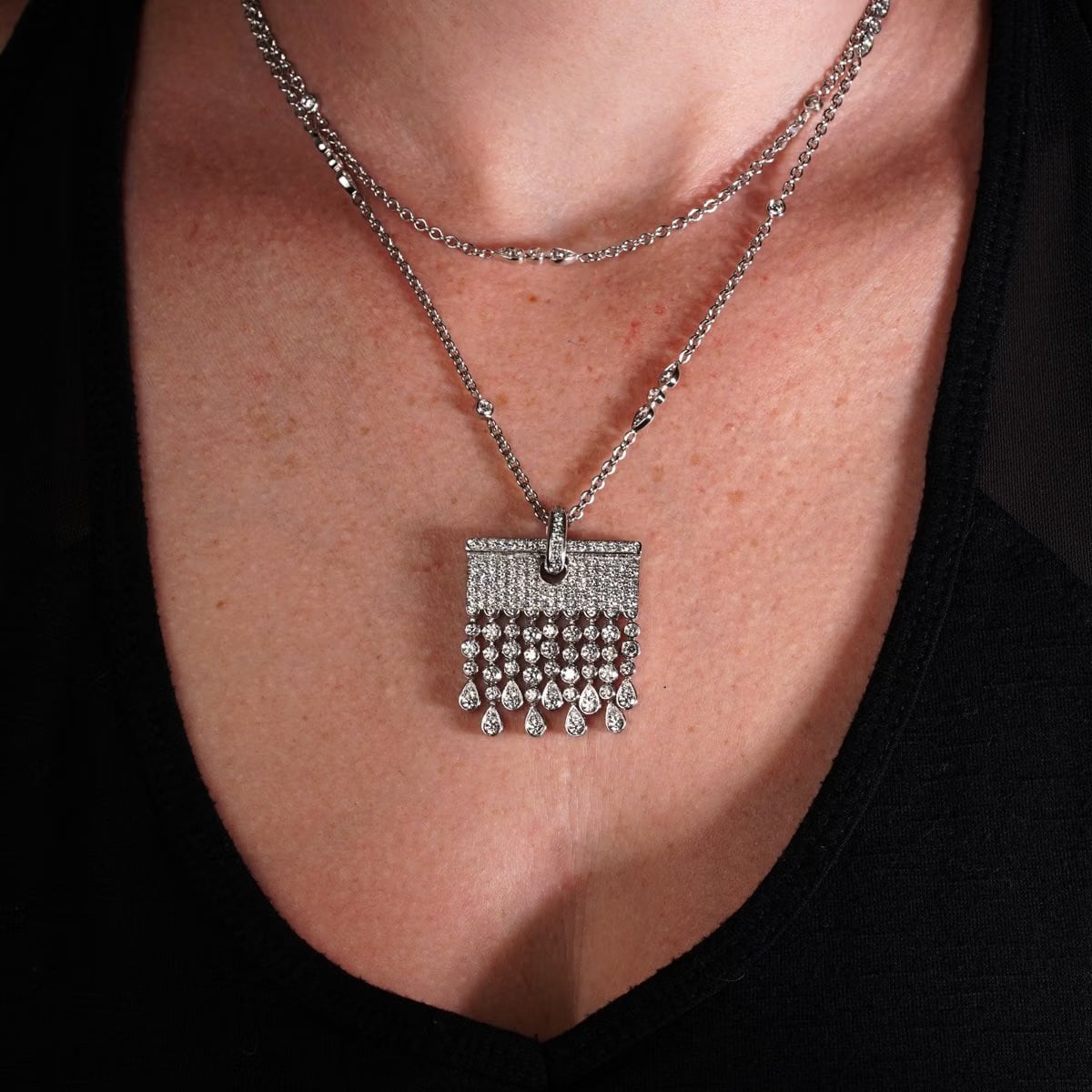 Chopard Diamond Tassel Drop 18k White Gold Sautoir Pendant Necklace