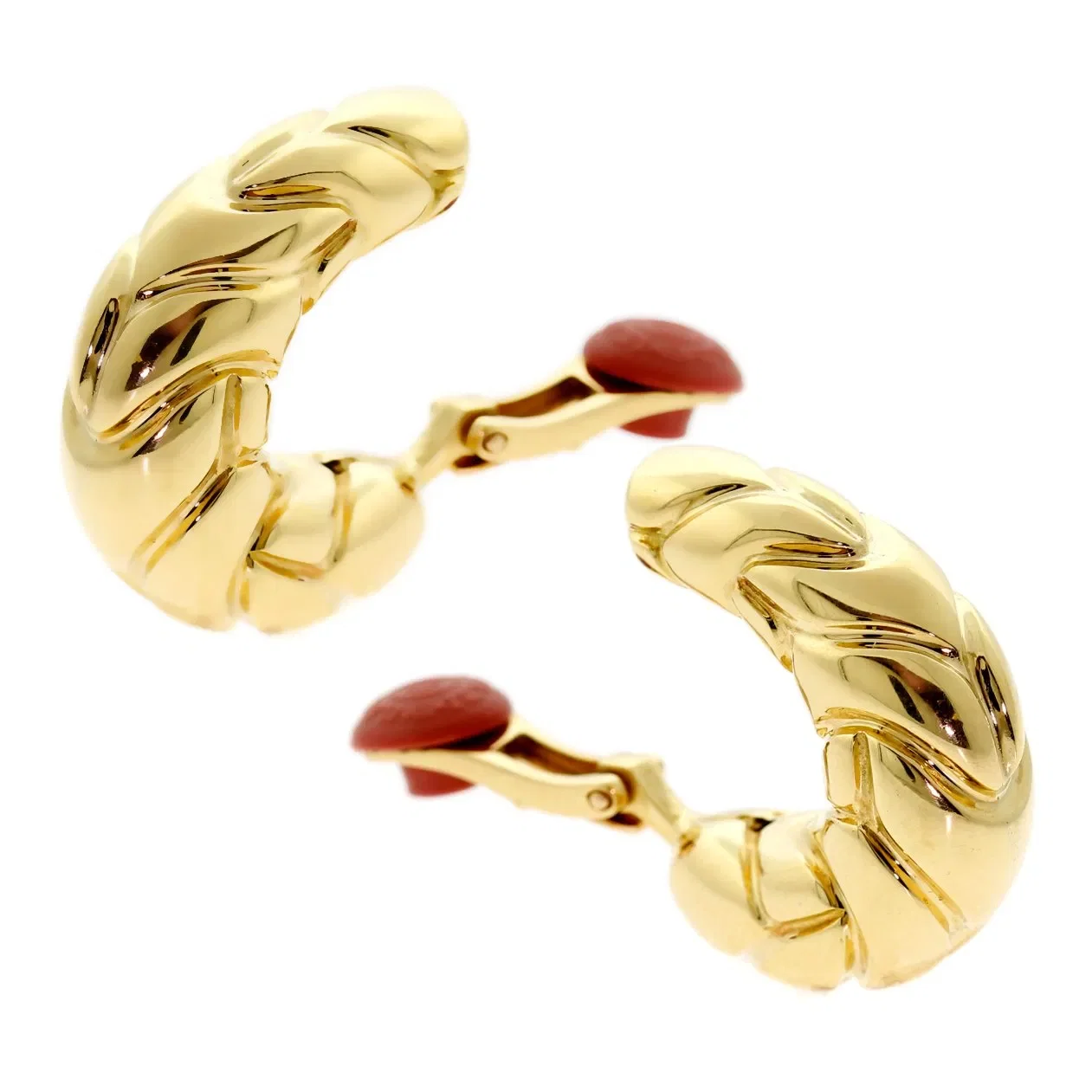 Bvlgari Bulgari Vintage Spiga 18k Yellow Gold Hoop Earrings