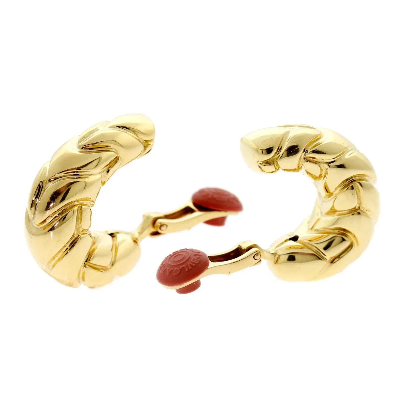 Bvlgari Bulgari Vintage Spiga 18k Yellow Gold Hoop Earrings