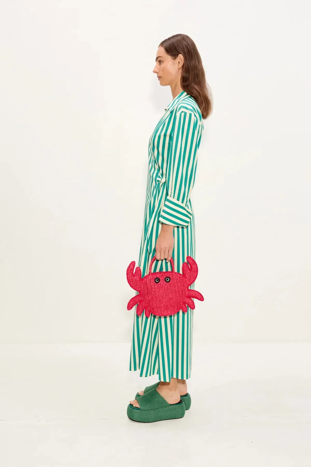 Simon Miller Anya Poplin Striped Wrap Cotton Maxi Dress in Green