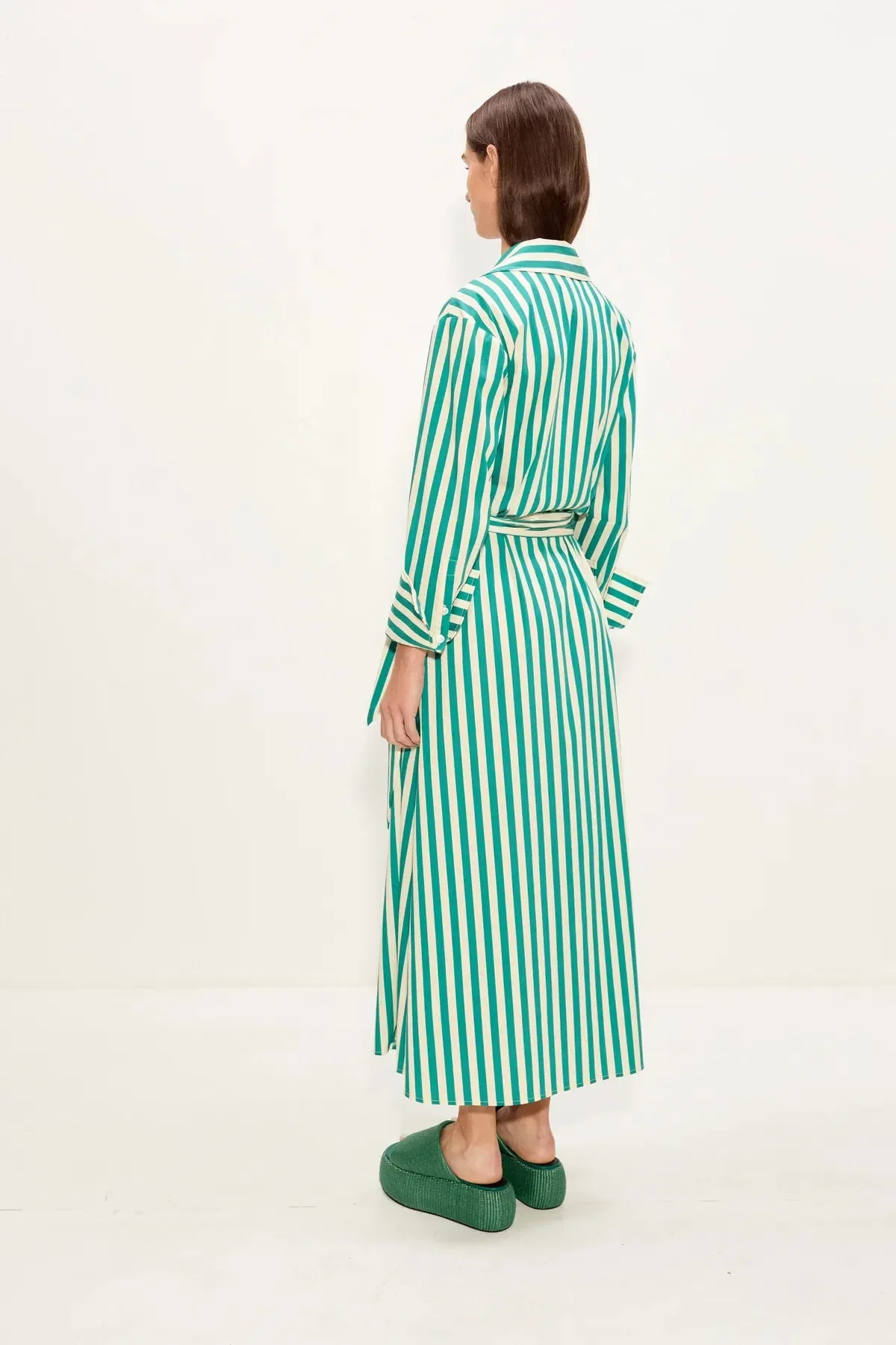 Simon Miller Anya Poplin Striped Wrap Cotton Maxi Dress in Green