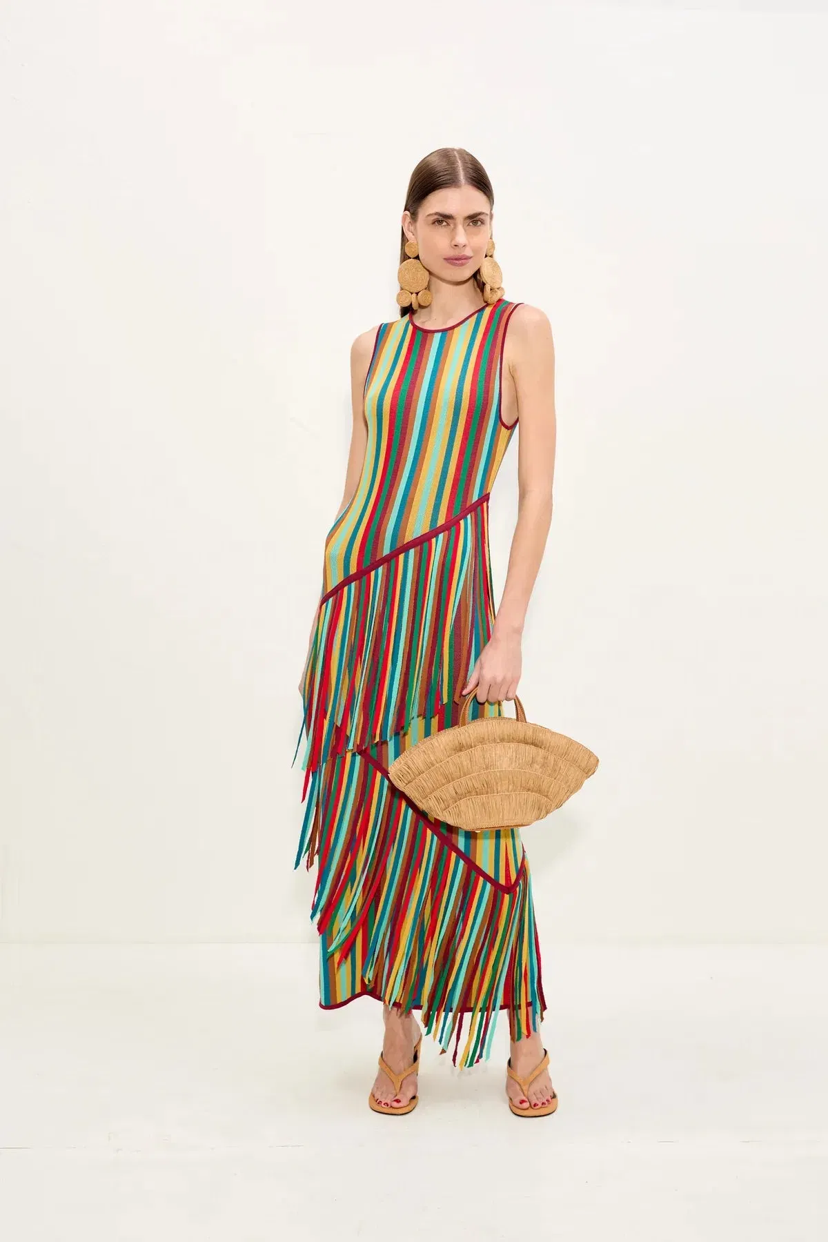Simon Miller Spiral Knit Sleeveless Fringes Maxi Dress in Green