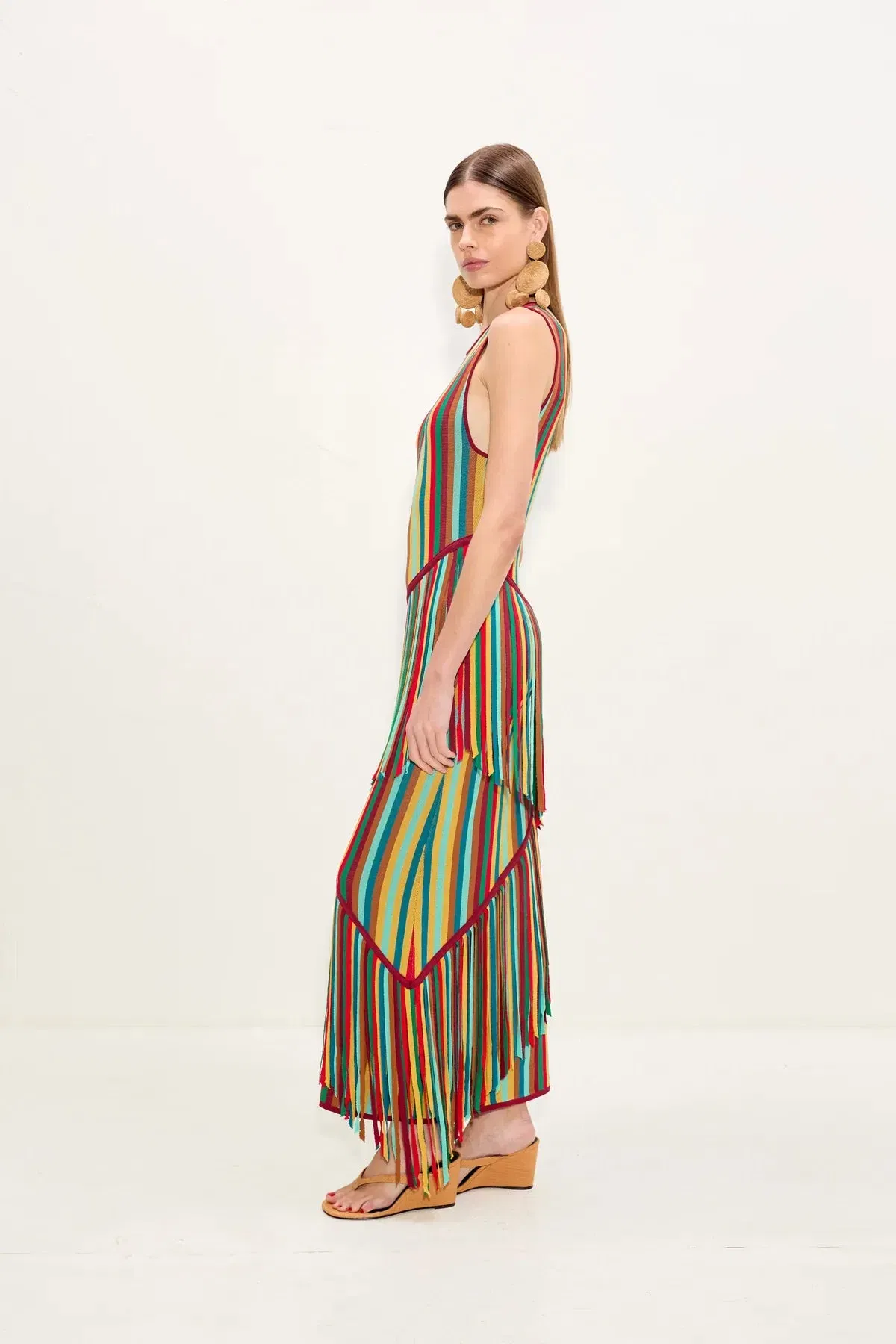 Simon Miller Spiral Knit Sleeveless Fringes Maxi Dress in Green