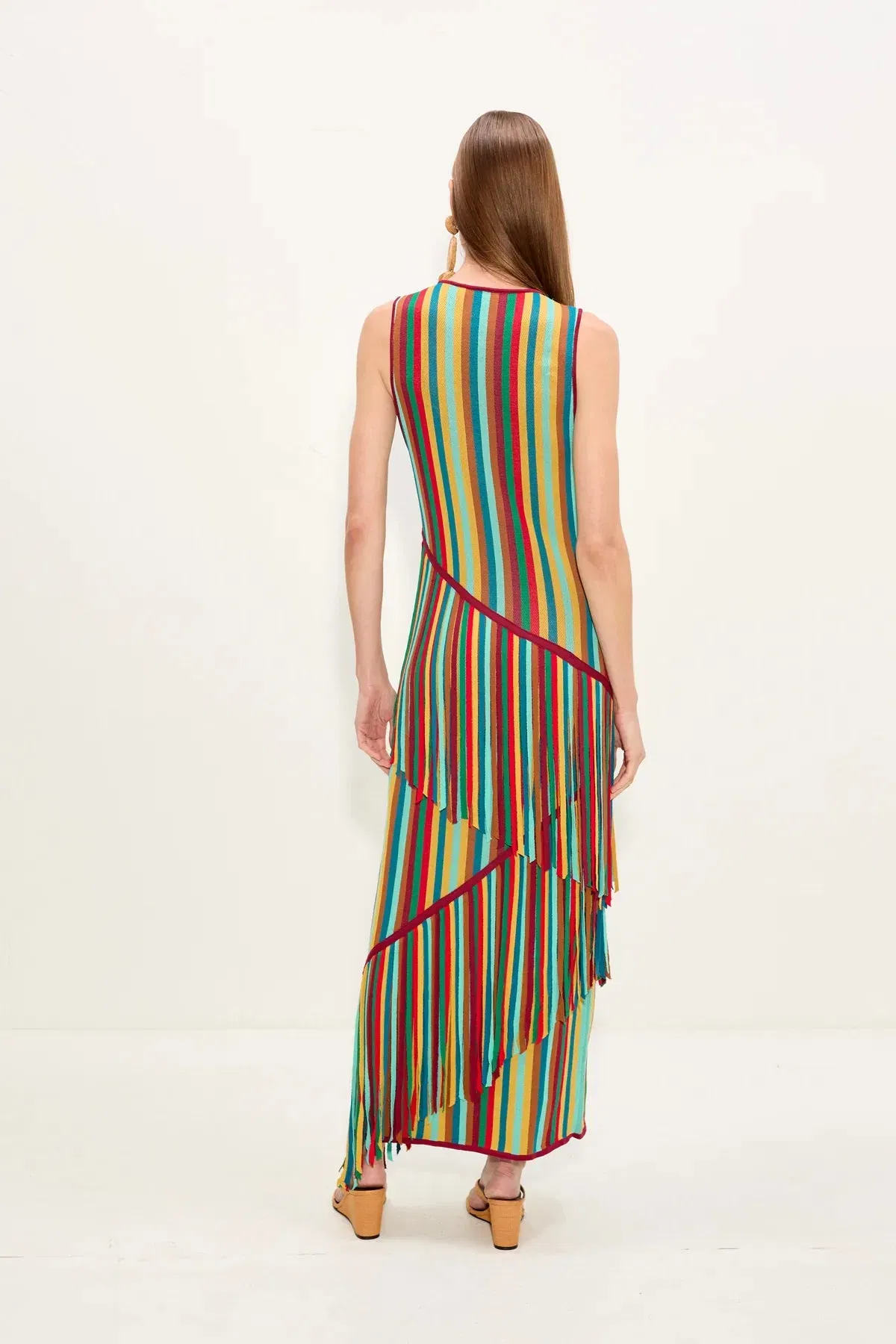 Simon Miller Spiral Knit Sleeveless Fringes Maxi Dress in Green