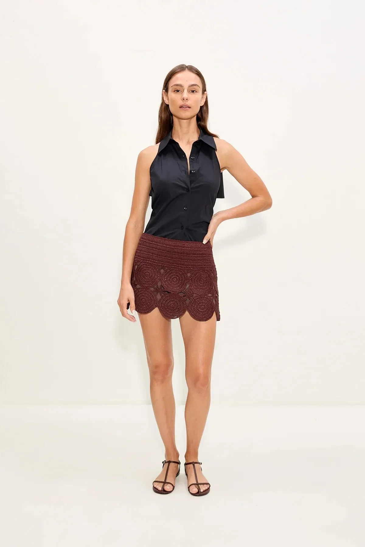 Simon Miller Beep Beep Crochet Mini Skirt in Brown