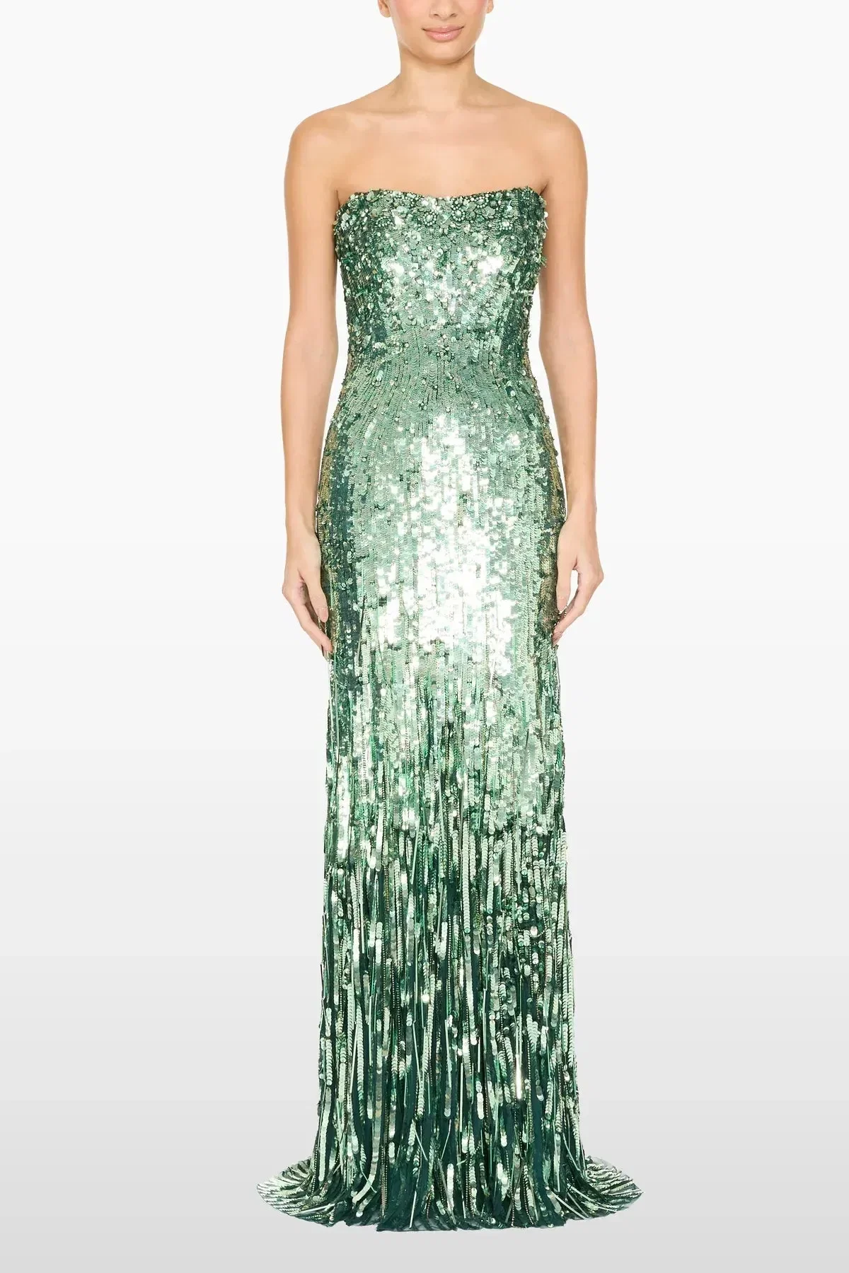 Jenny Packham Kimi Sequins Embellished Strapless Evening Dress in Green