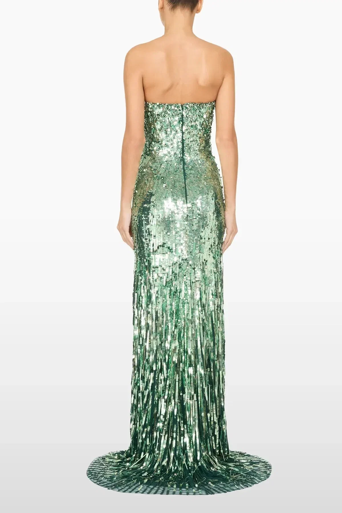 Jenny Packham Kimi Sequins Embellished Strapless Evening Dress in Green
