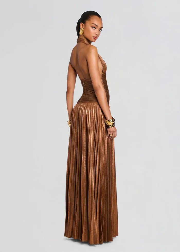 Retrofete Orlina Sleeveless Evening Dress Dress in Brown