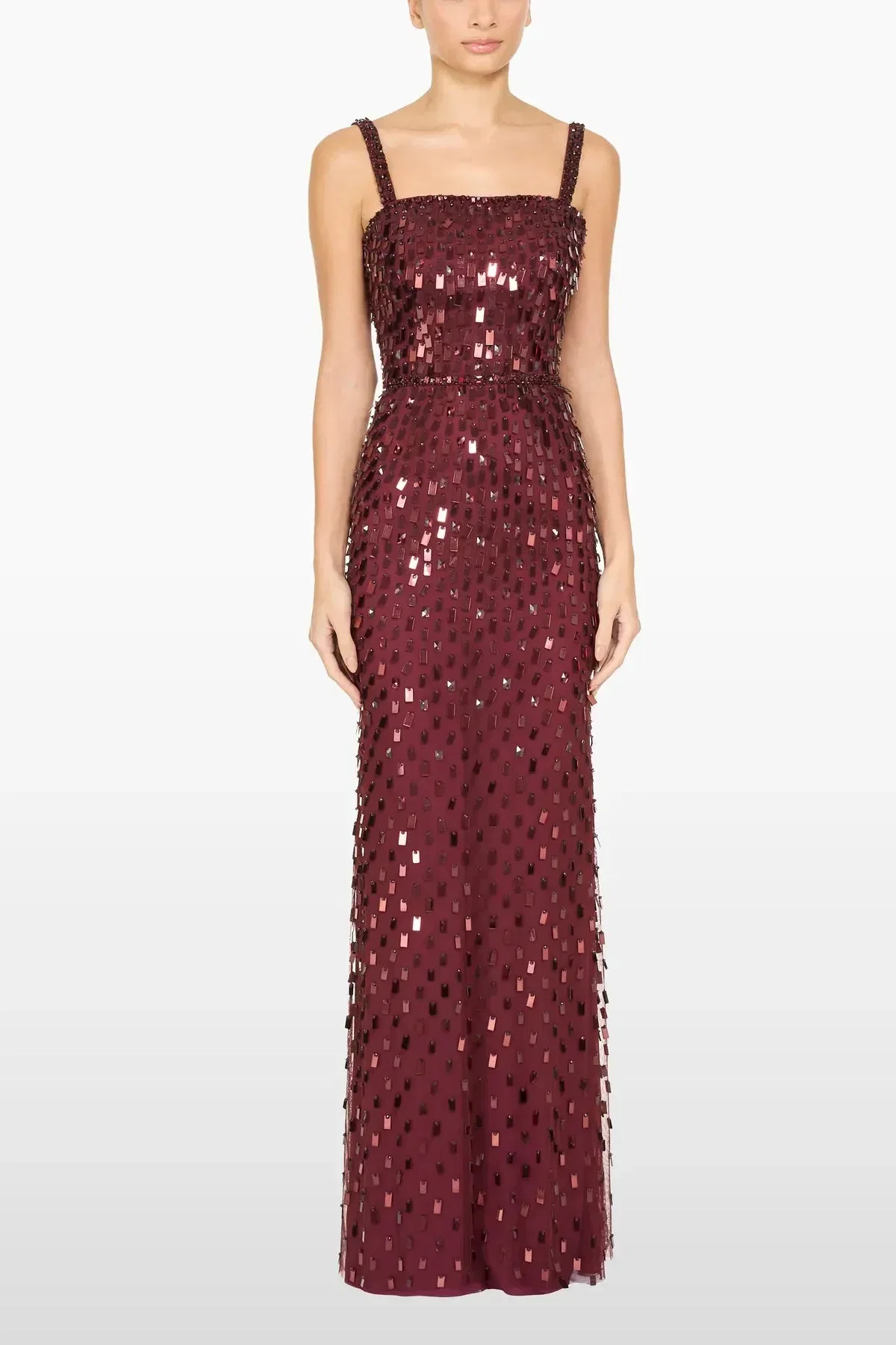 Jenny Packham Juliette Sequins Embellished Sleeveless Evening Dress in Brown