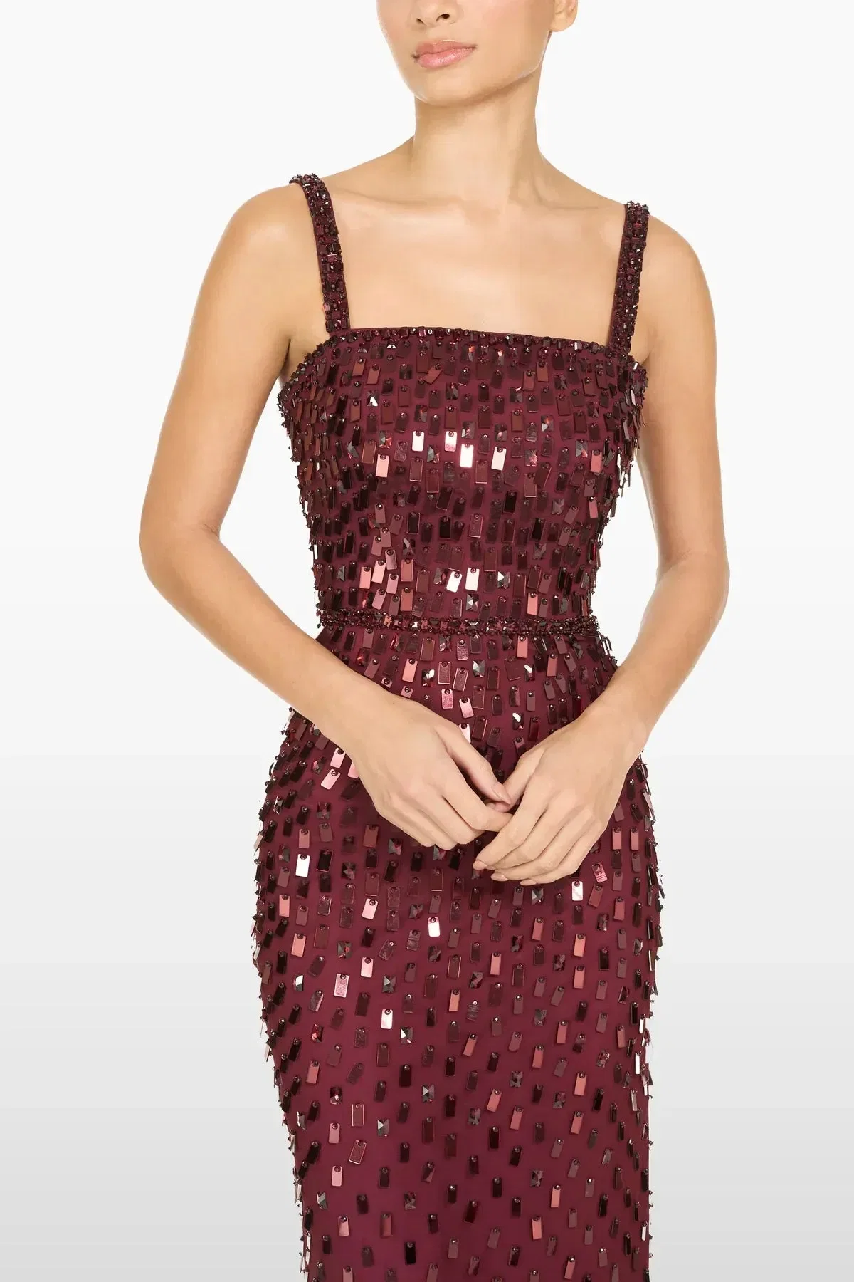 Jenny Packham Juliette Sequins Embellished Sleeveless Evening Dress in Brown