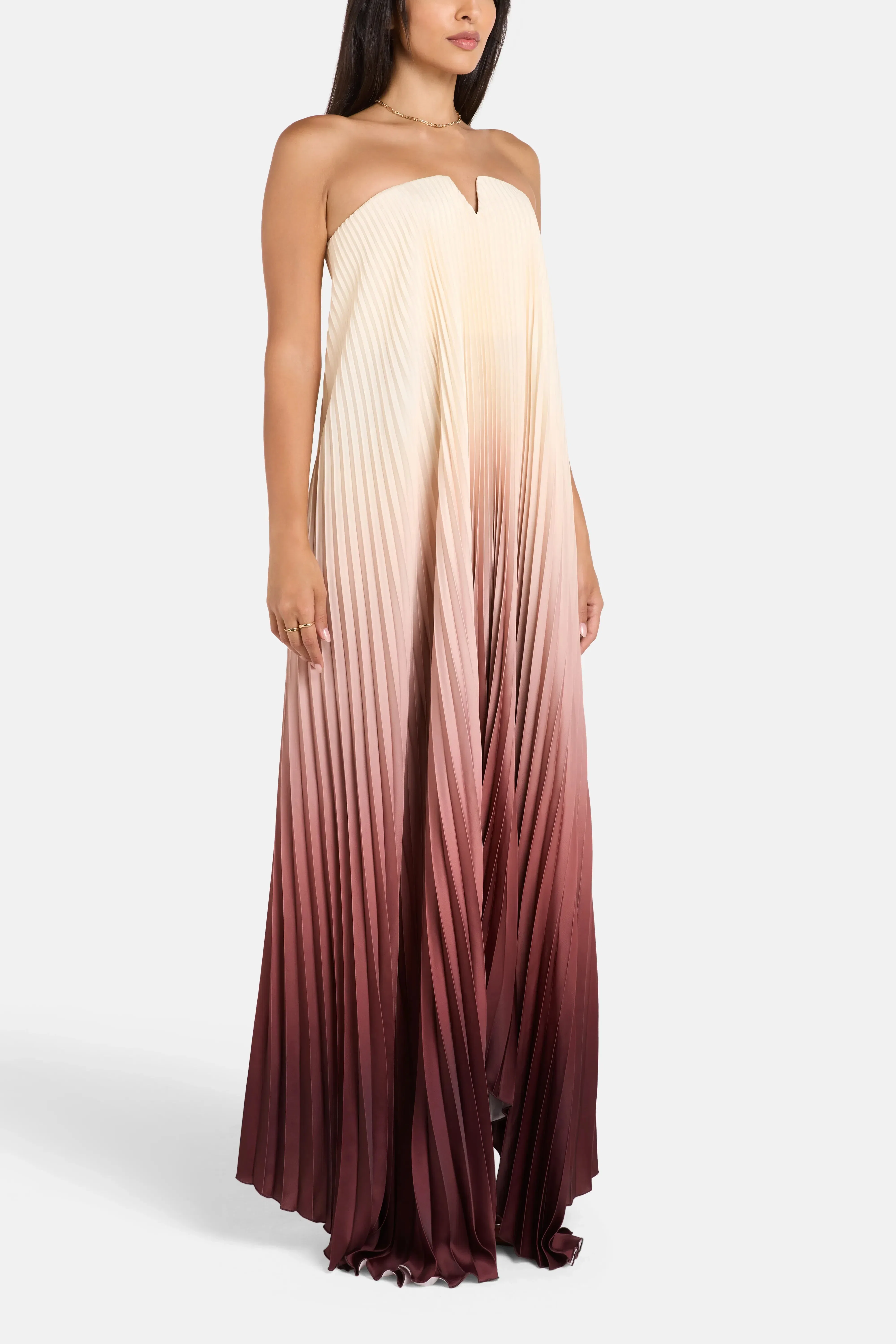 L'IDÉE Black Tie Souffle Pleated Evening Dress in Red