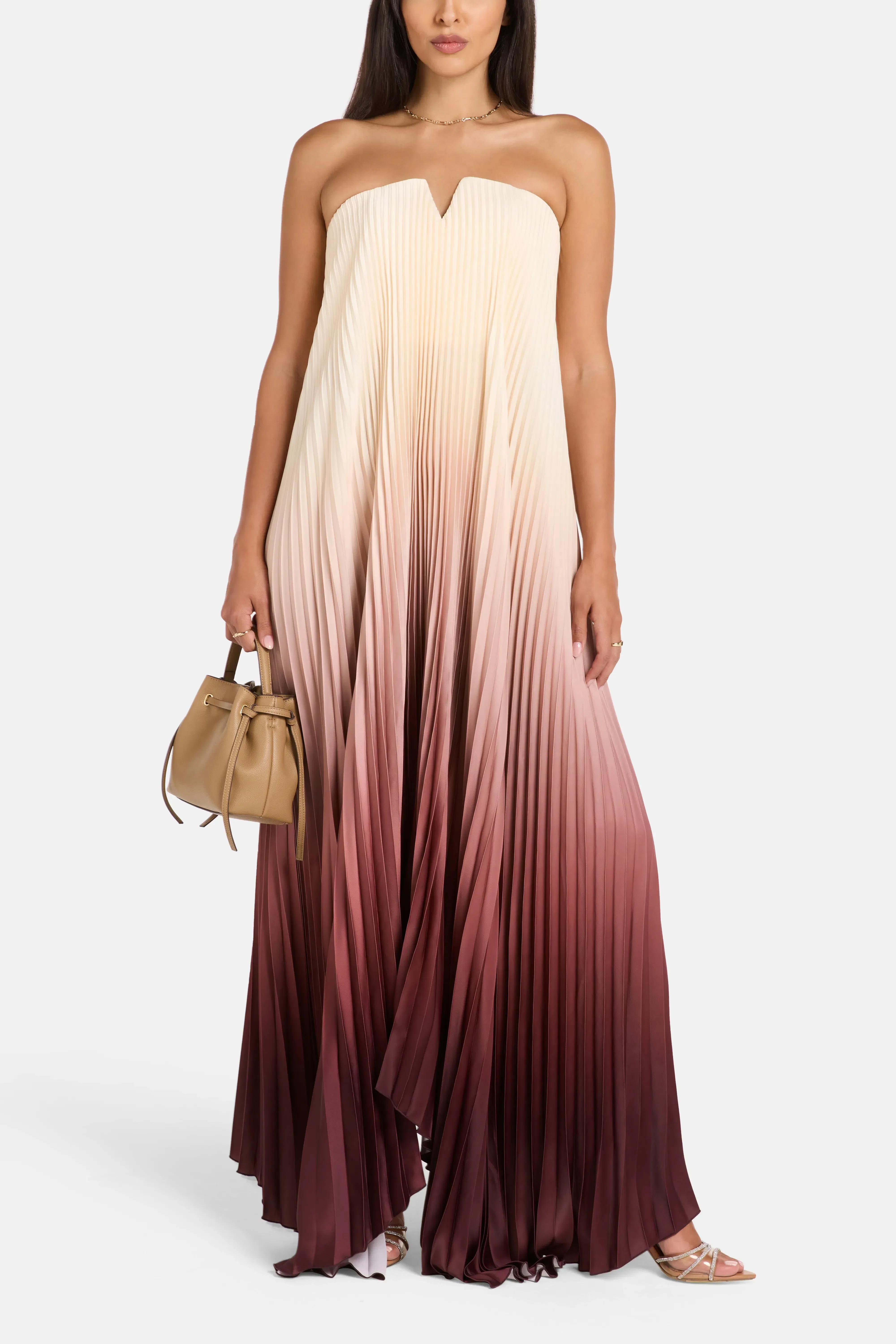 L'IDÉE Black Tie Souffle Pleated Evening Dress in Red