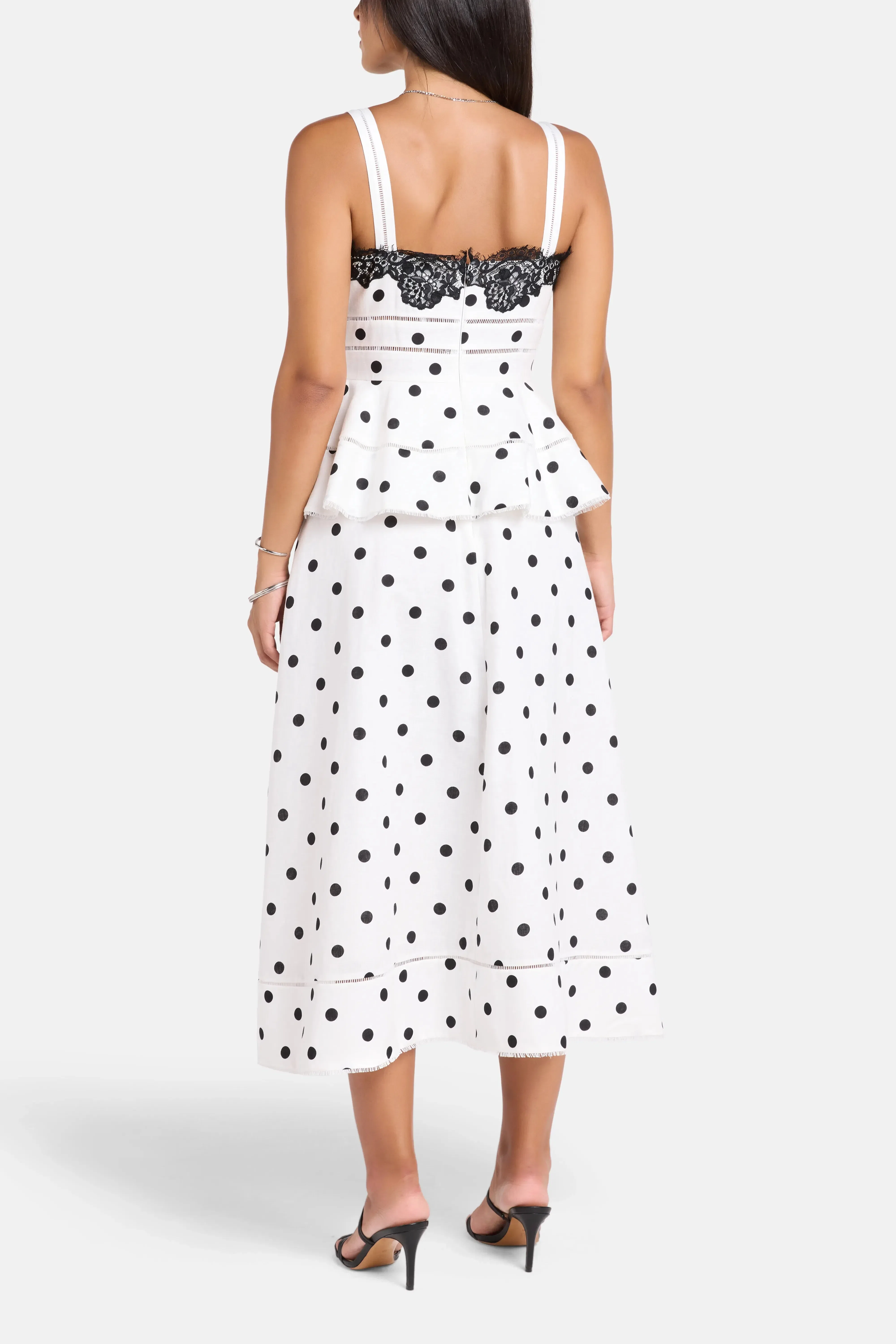 Self-Portrait Polka Dot Sleeveless Linen Lace Midi Dress in White