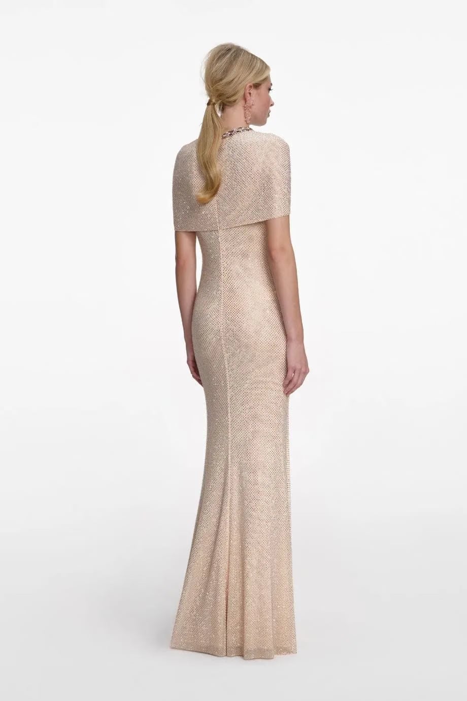 Self-Portrait Rhinestone Evening Dress in Beige