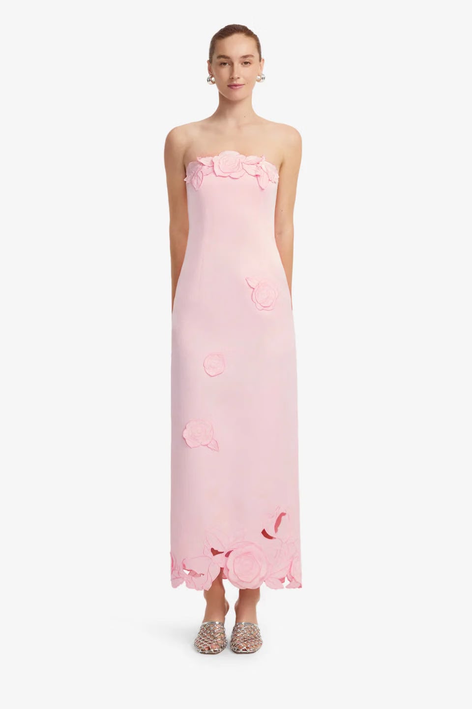 Leo Lin Rayna Applique Bustier Floral Maxi Dress in Pink