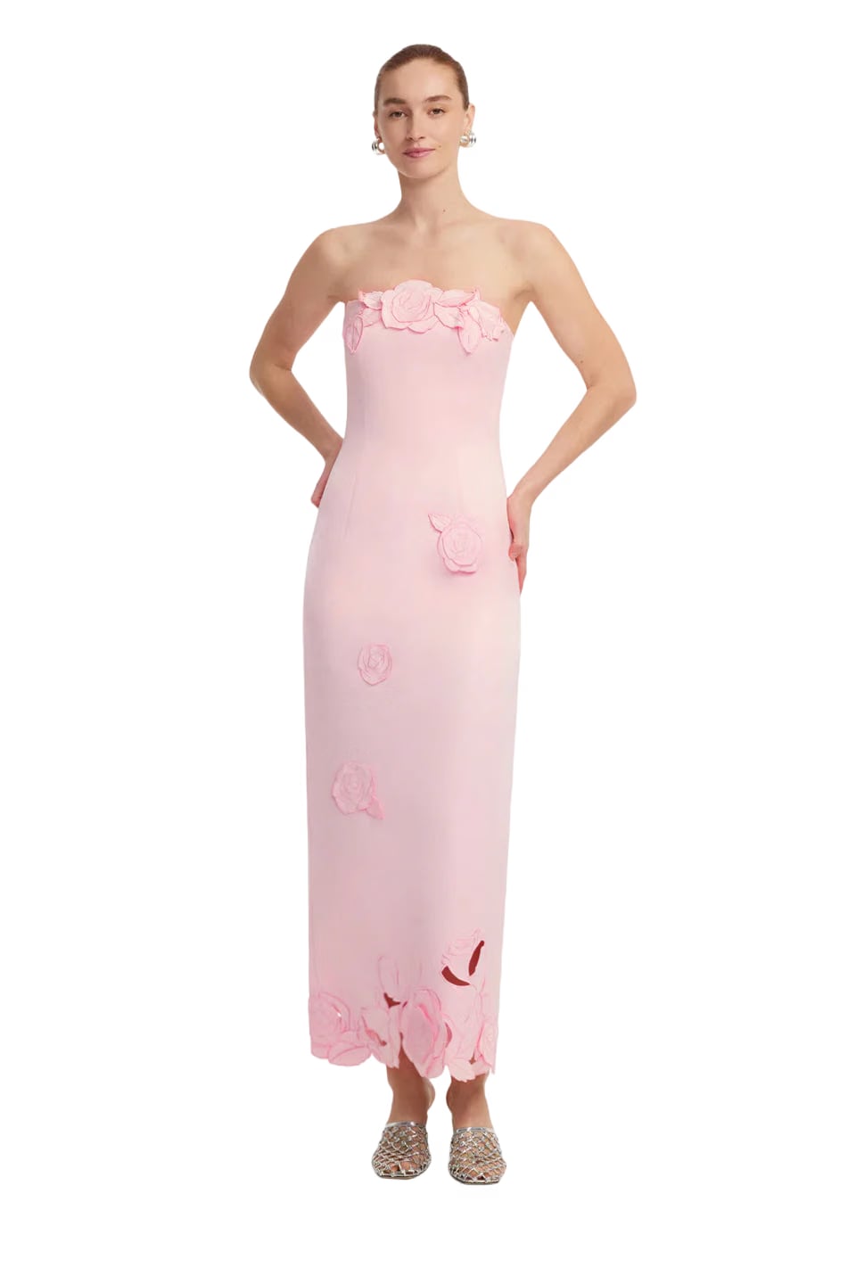 Leo Lin Rayna Applique Bustier Floral Maxi Dress in Pink