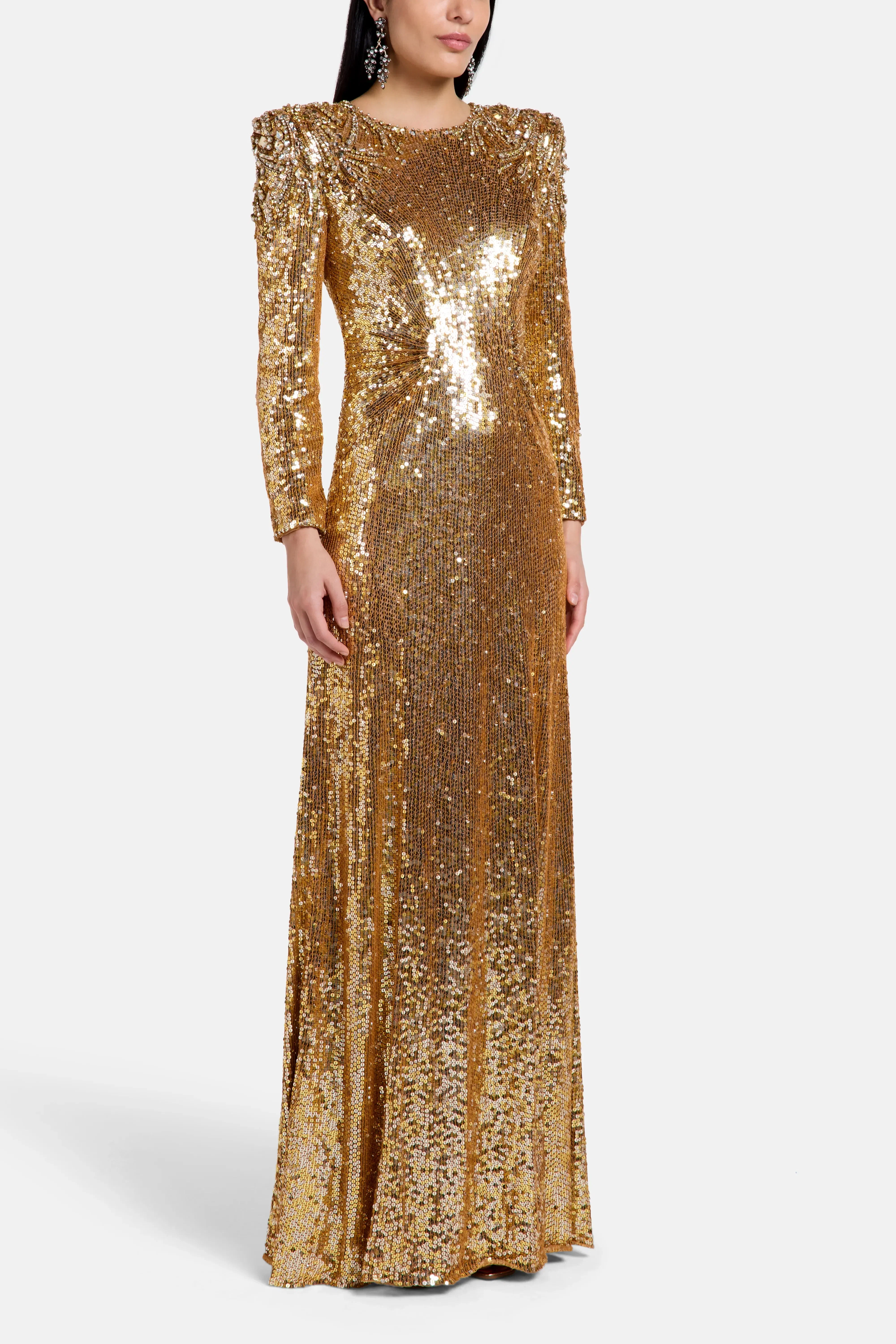 Jenny Packham Dulcet Embellished Evening Dress in Gold