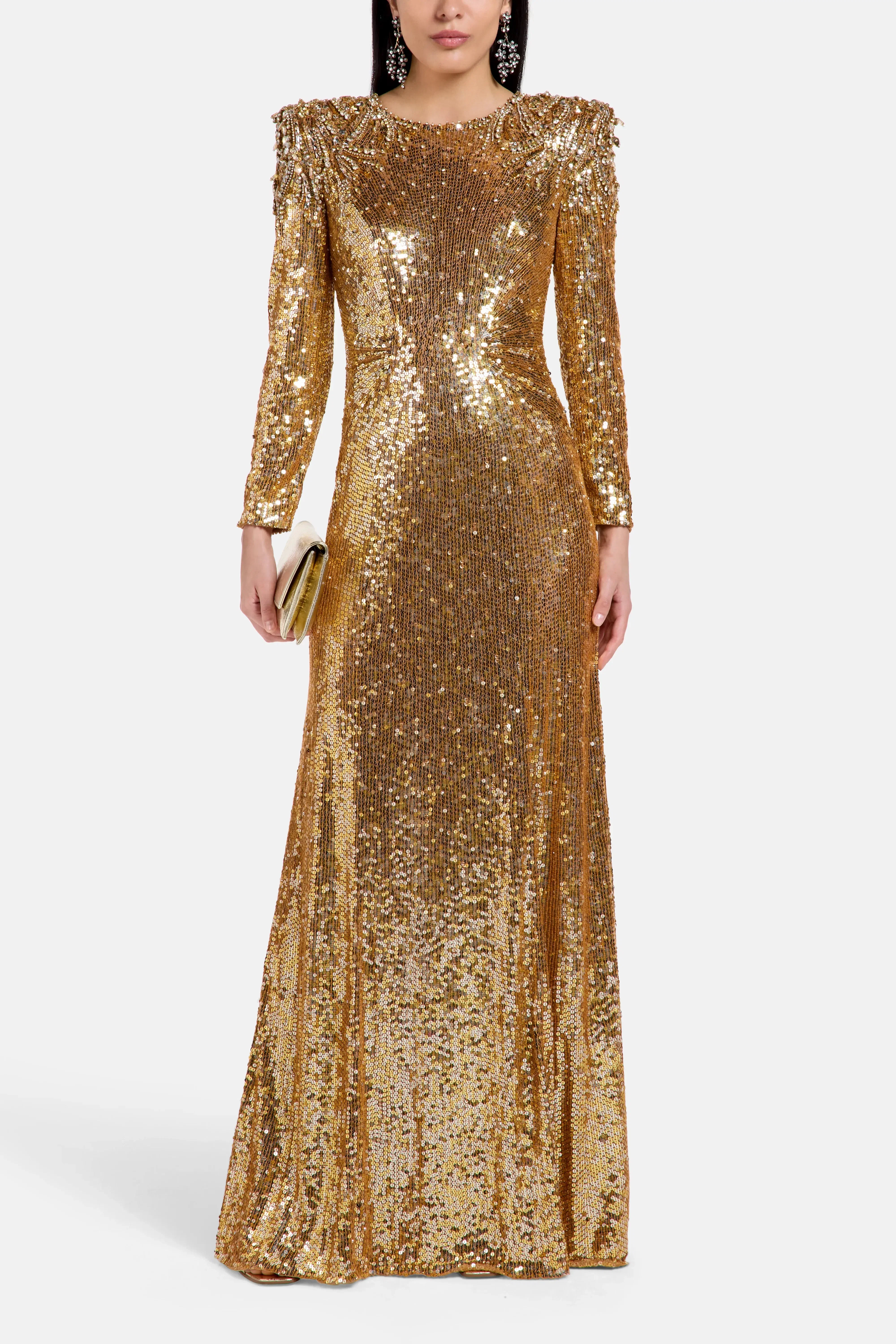 Jenny Packham Dulcet Embellished Evening Dress in Gold